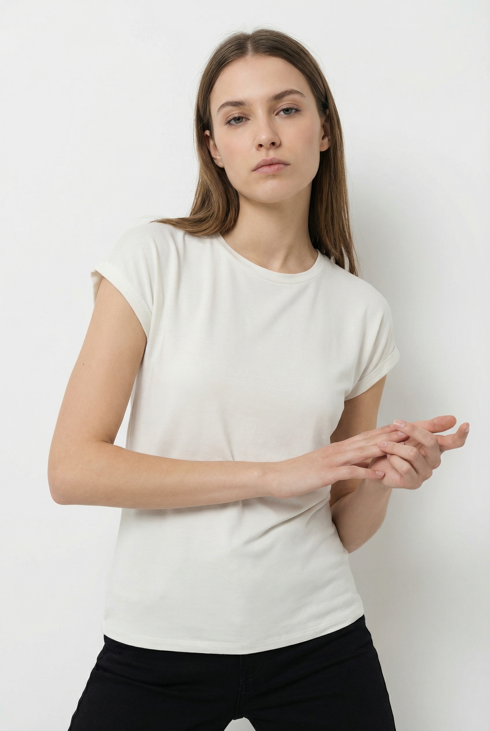 Vero Moda Pull à manches courtes »VMBRIANNA SS O-NECK PULLOVER BOO  REP« mit überschnittenen Schultern mit Umschlagsaum