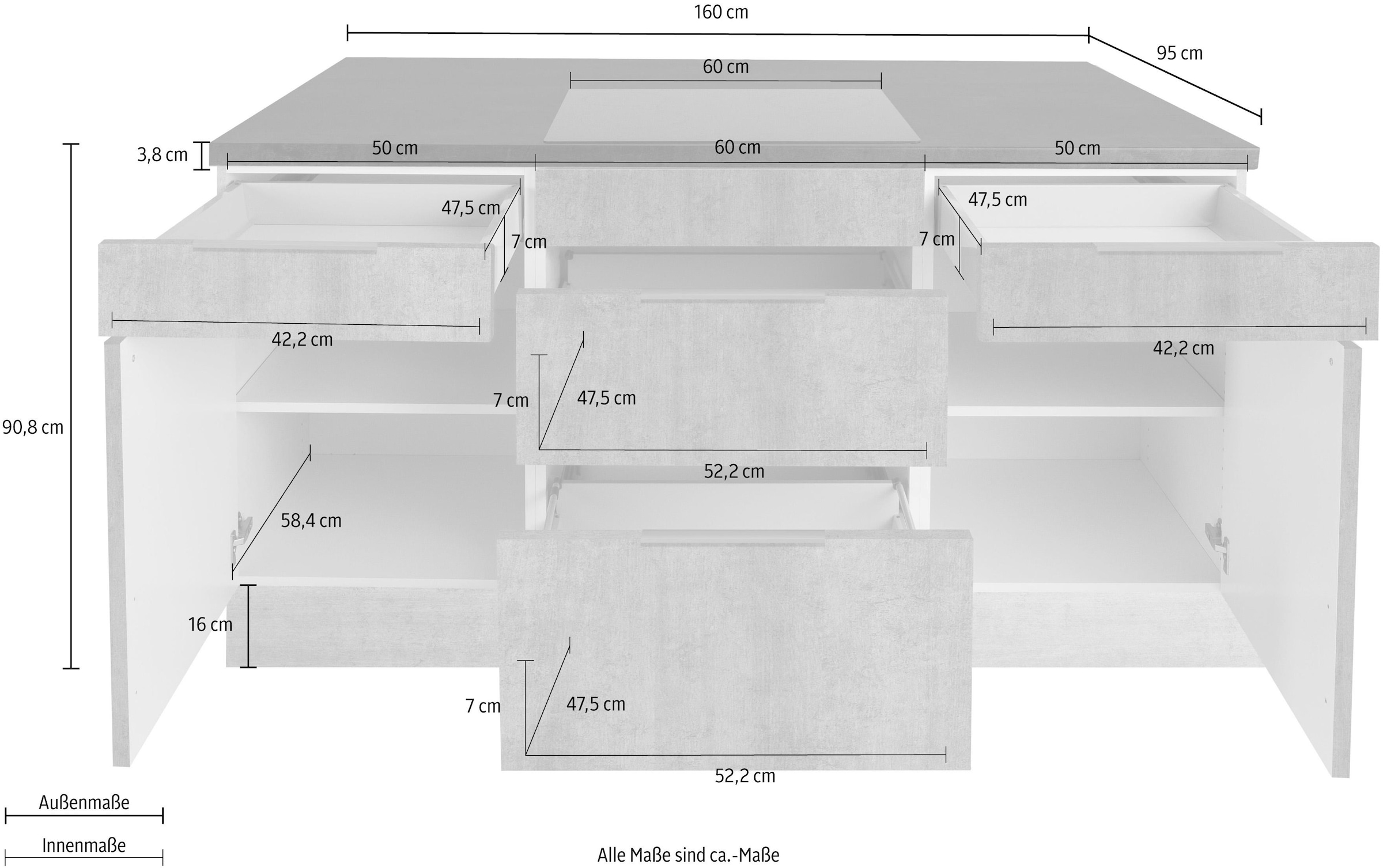 OPTIFIT Kücheninsel »Tara«, mit Vollauszügen und Soft-Close-Funktion, Stellbreite 160 x 95 cm