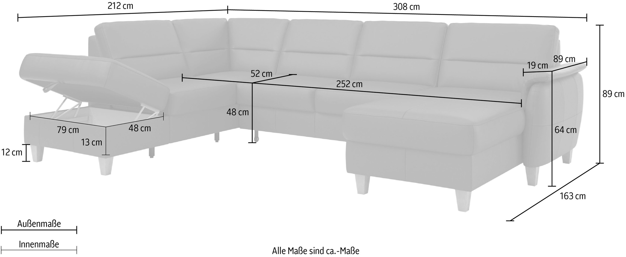 Home affaire Wohnlandschaft »Palmera U-Form«, Federkern, wahlweise mit Bettfunktion und mit/ohne Stauraum