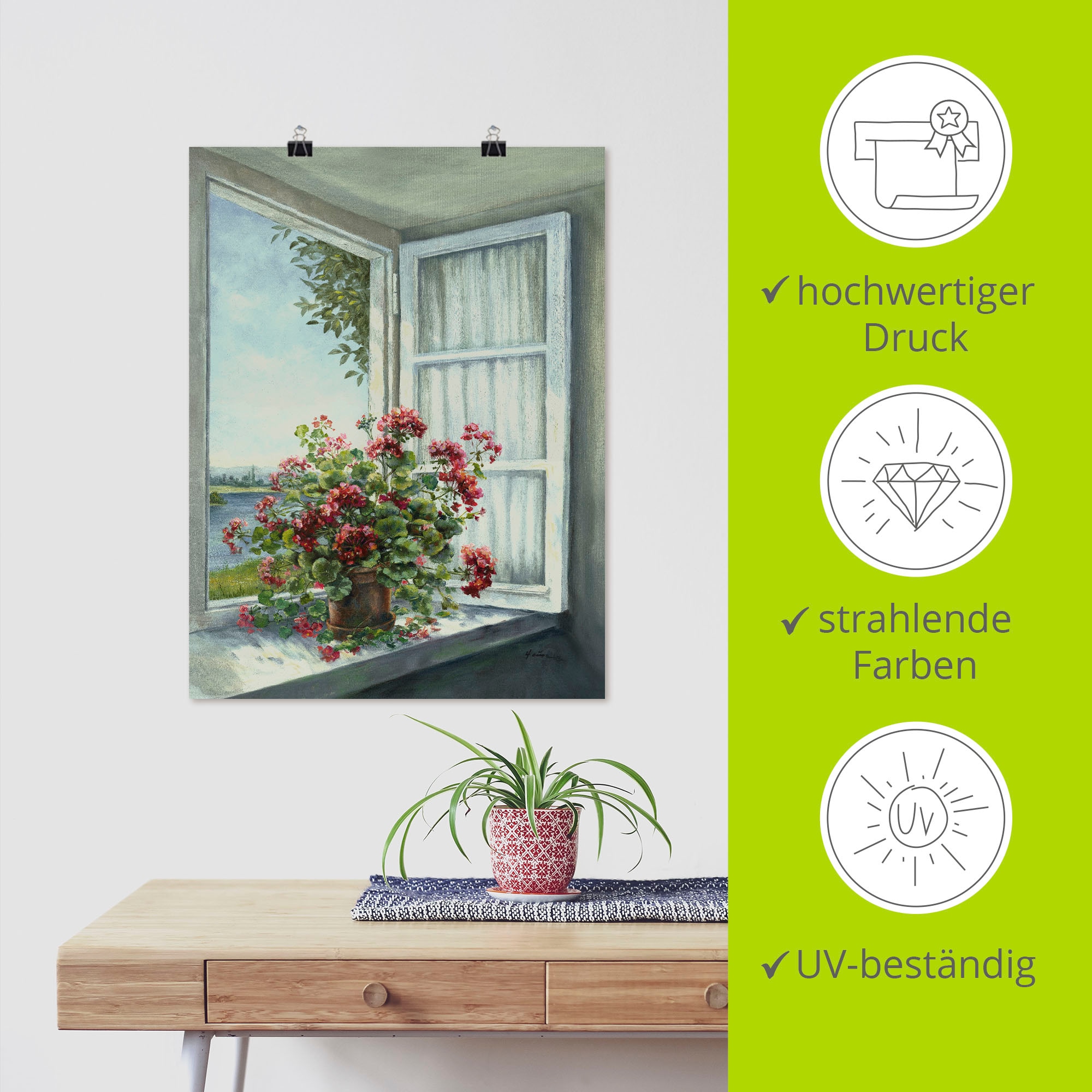 Artland Wandbild »Geranien am Fenster« Blumen 1 Stk. tlg. als Leinwandbild, Poster in verschied. Grössen