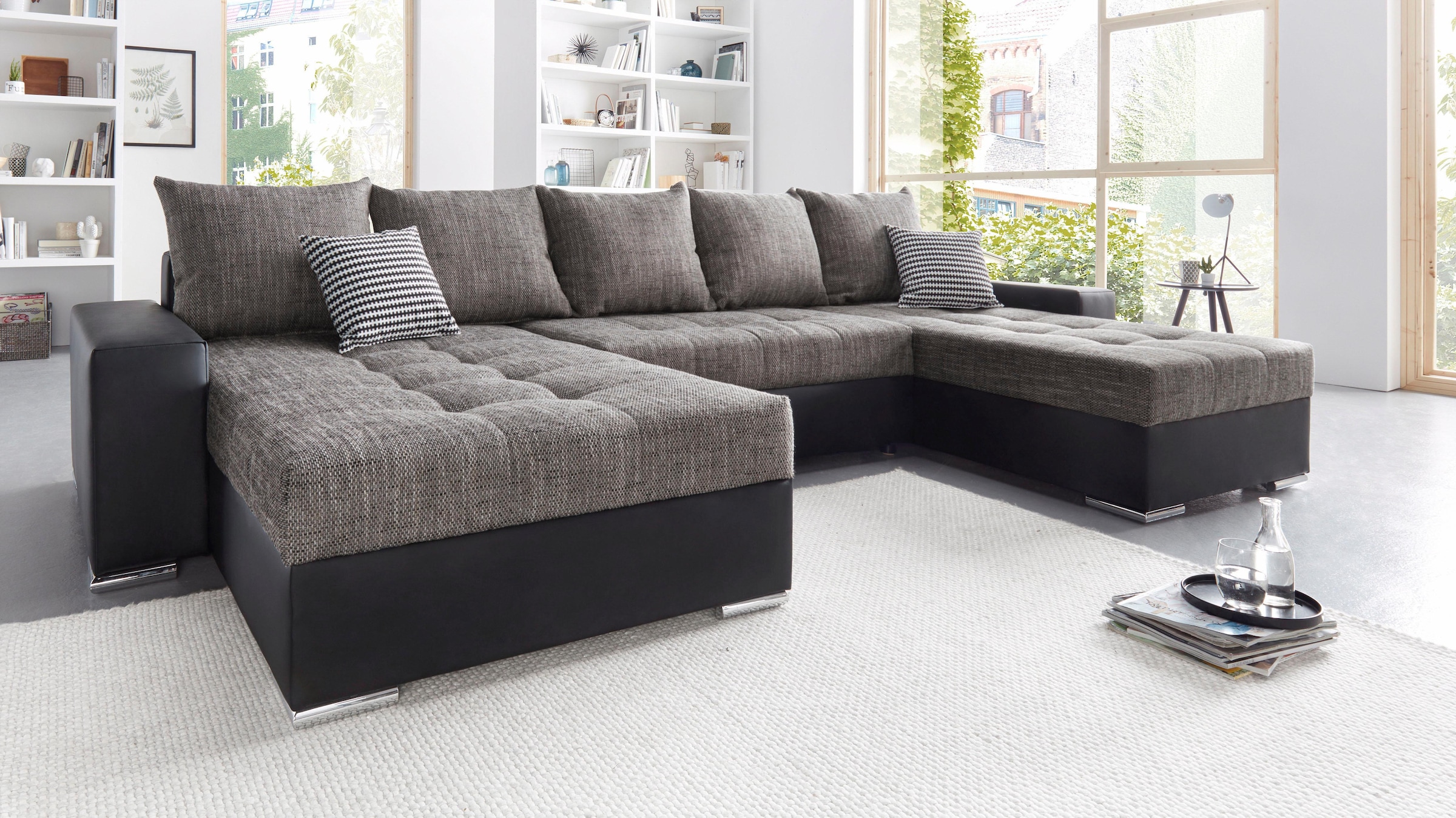 COLLECTION AB Wohnlandschaft »XXL-Josy U-Form, Breite 333 cm, mit 2 Recamieren 77 & 97 cm«, inkl. Bettfunktion, Bettkasten, mit 5 gleich grossen Rückenkissen