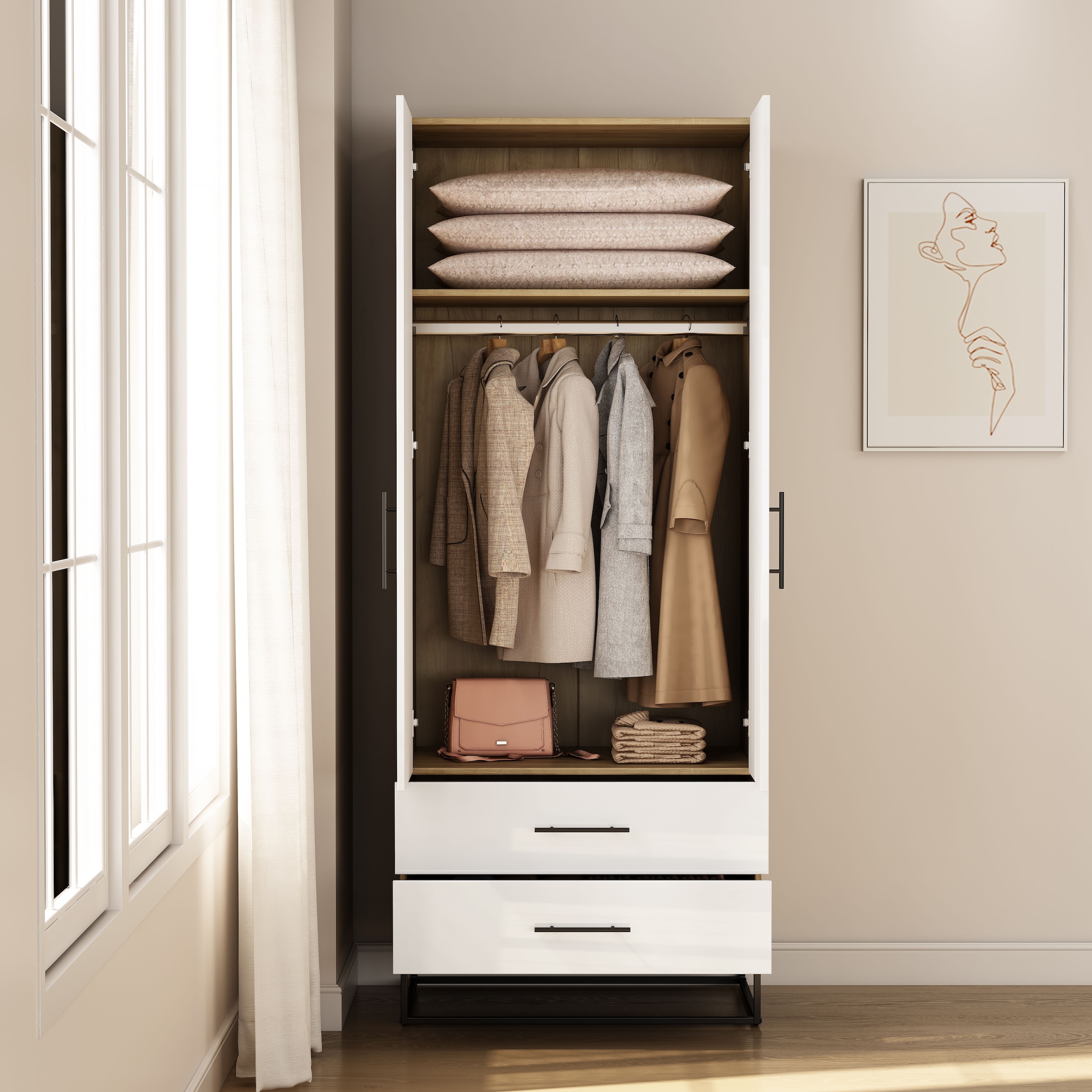 GOODproduct Kleiderschrank »Lucca Schlafzimmerschrank Garderobe hochglanz Bestseller« Hochwertige schwarze Griffe und Kufengestell,  Schlafzimmerschrank mit 2 Türen und 2 Schubladen, Breite 80cm