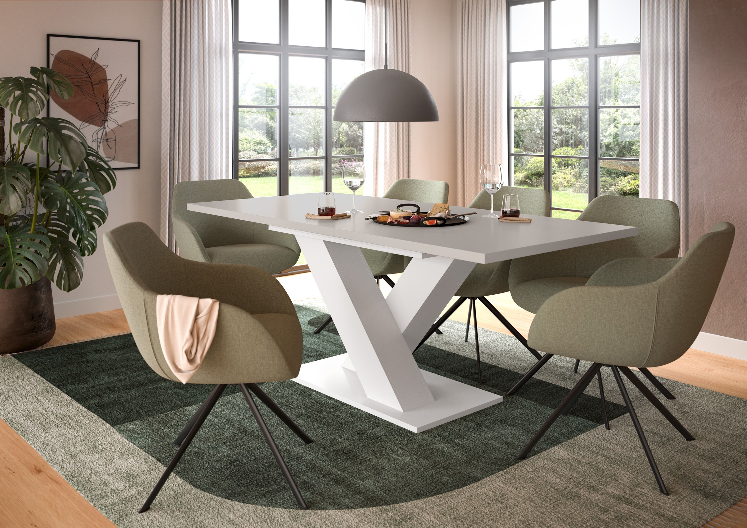 Home affaire Esstisch "Motus, ausziehbar 150 -190 cm, inklusive 40 cm Einlegeplatte" Set, 1 Stk. tlg. X-Gestell mit Bodenplatte, Tisch, Küchentisch, Esszimmer, Küche