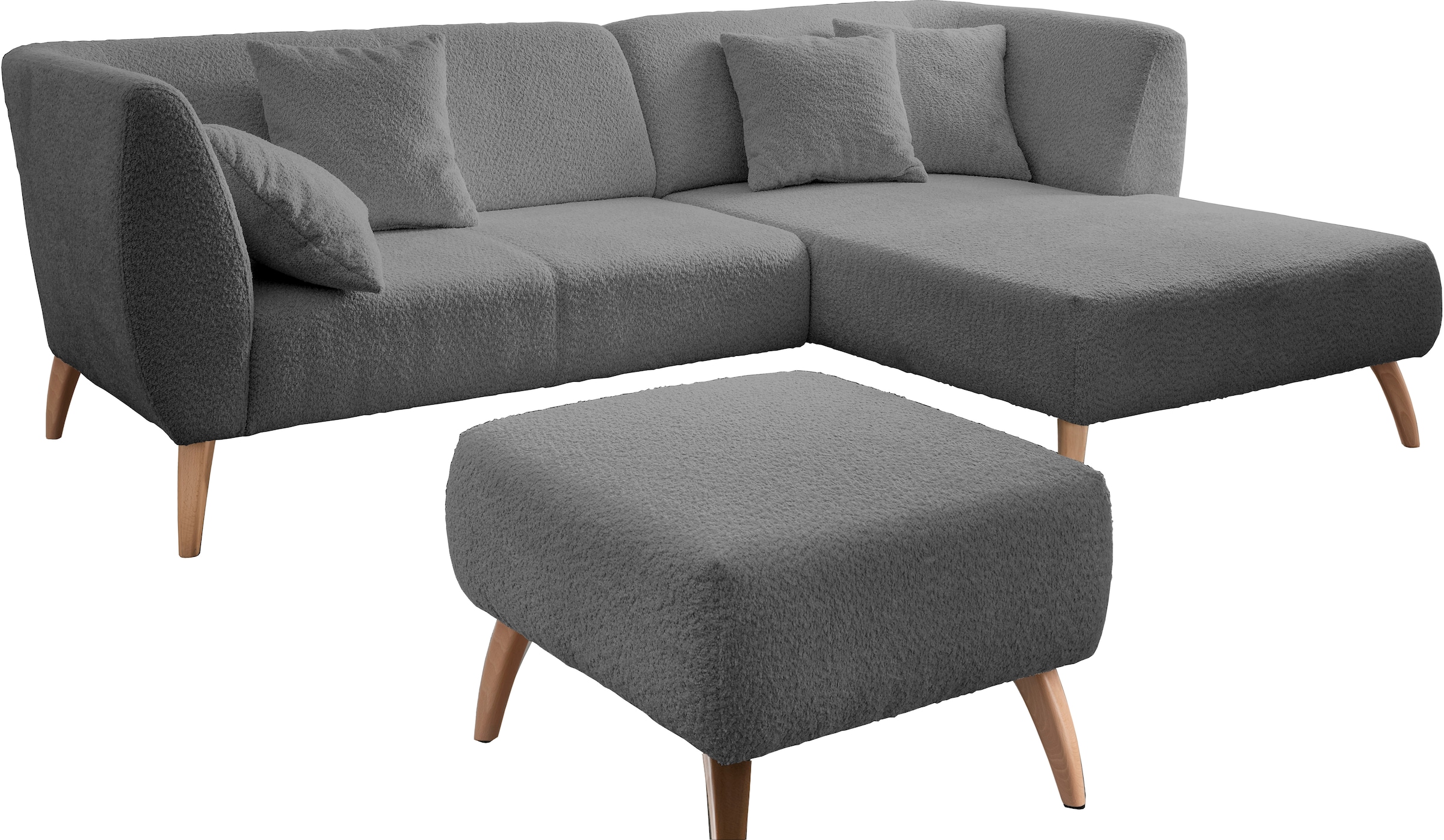 INOSIGN Ecksofa »Colori L-Form«, Holzfussfarbe wählbar, inkl. 4x Zierkissen