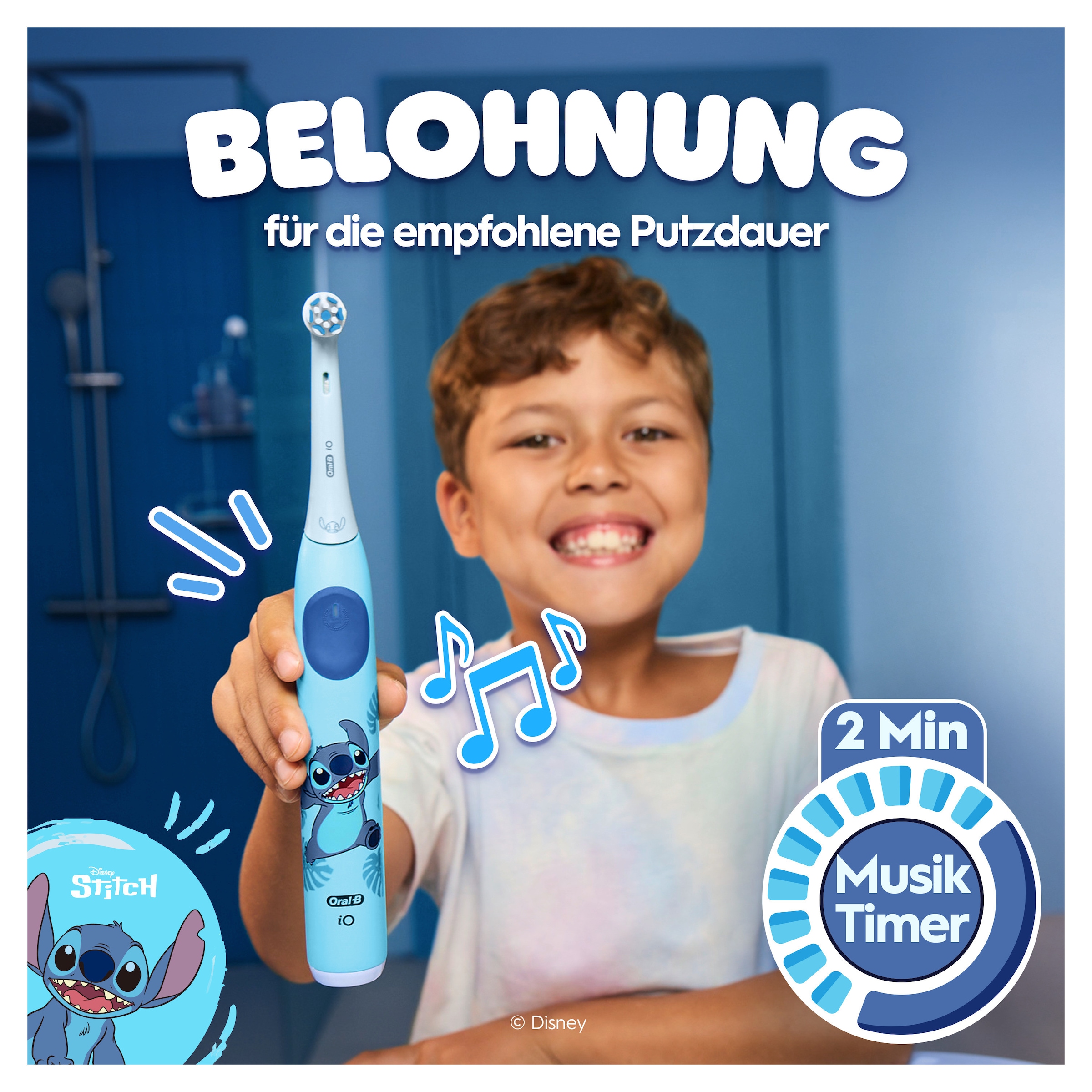 Oral-B Brosse à dents électrique pour enfants »iO Kids 6+ Stitch« 1 cuis Aufsteckbürsten 1 Reise-Etui, Musik-Timer, 3 Modi, ab 6 Jahren