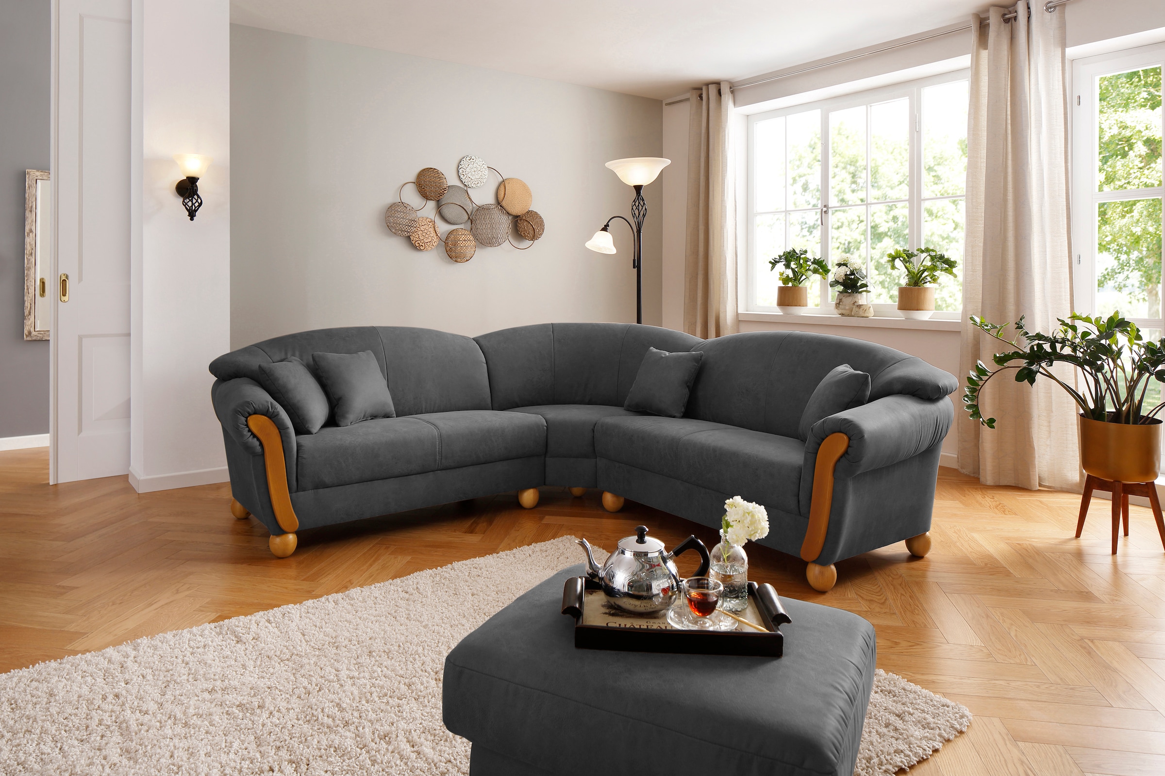 Image of Home affaire Ecksofa "Milano Vintage, 233x233cm gleichschenklig, bequem, Federkern, L-Form" mit Federkern, Bezug in Lederoptik, incl. 4 Zierkissen