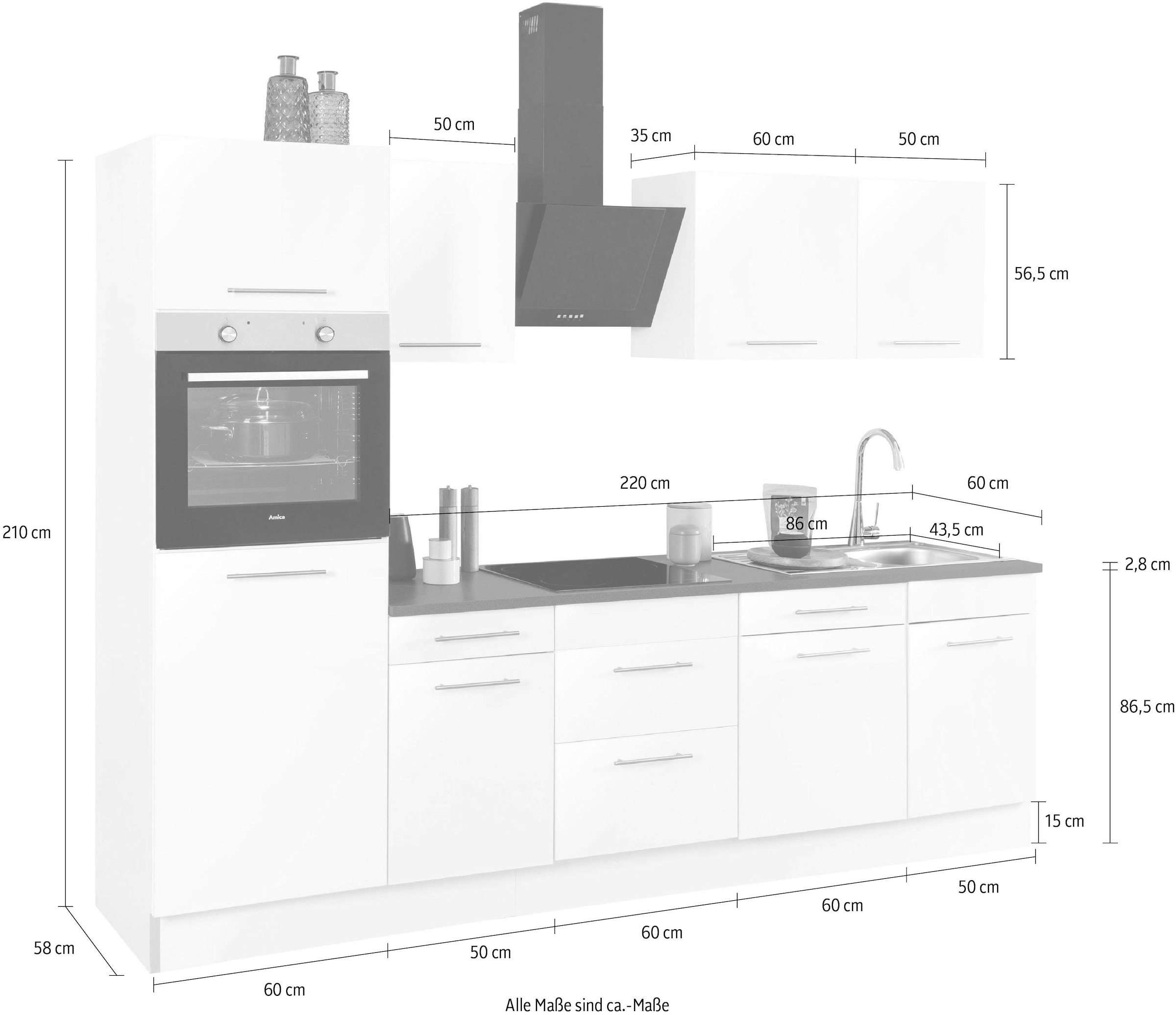 wiho Küchen Küchenzeile »Ela«, Breite 280 cm, Soft-Close-Funktion, höhenverstellbare Füsse
