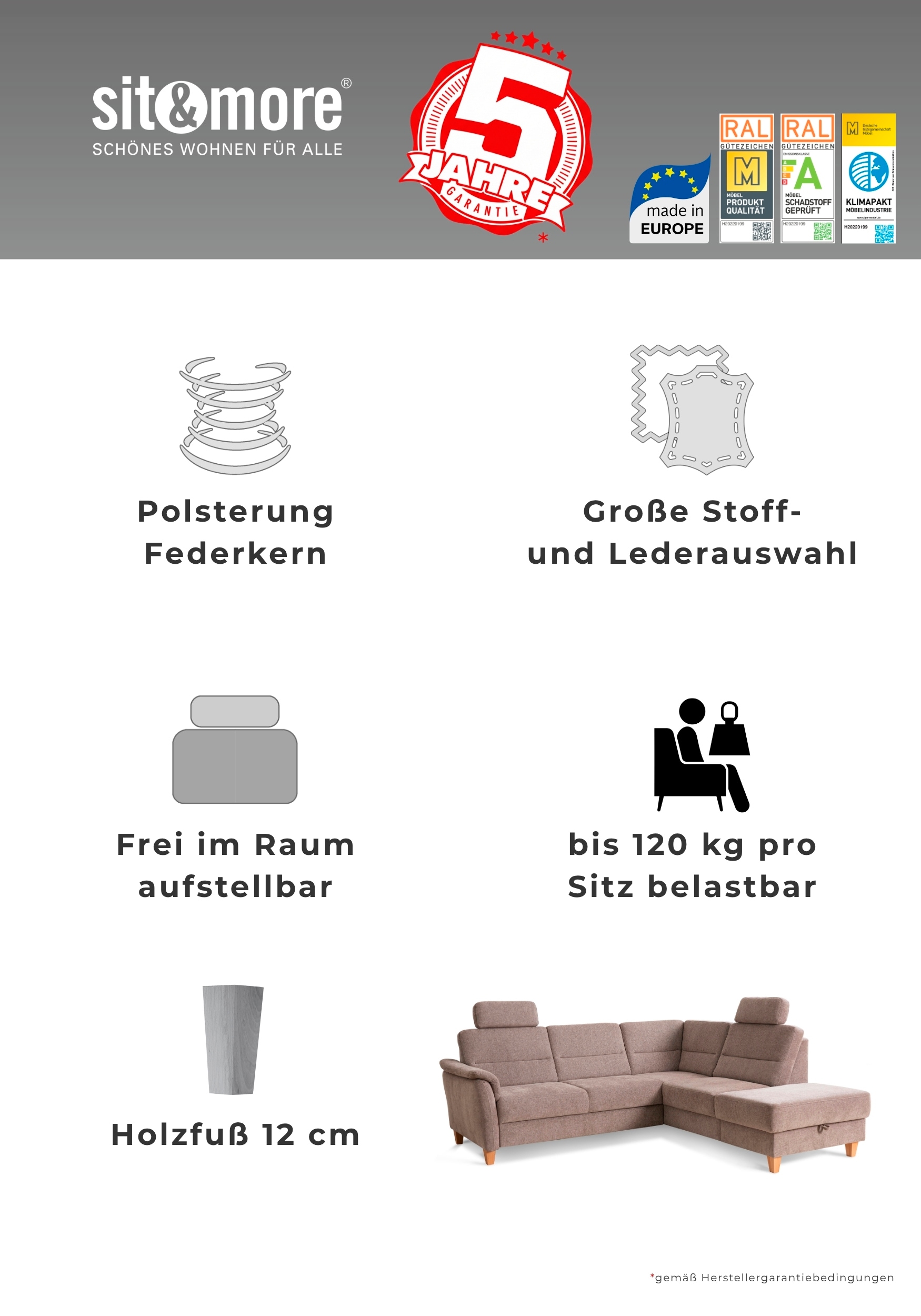 Home affaire Tabouret rembourré »Palmera, B: 58 cm« avec espace de rangement, ressort ensaché