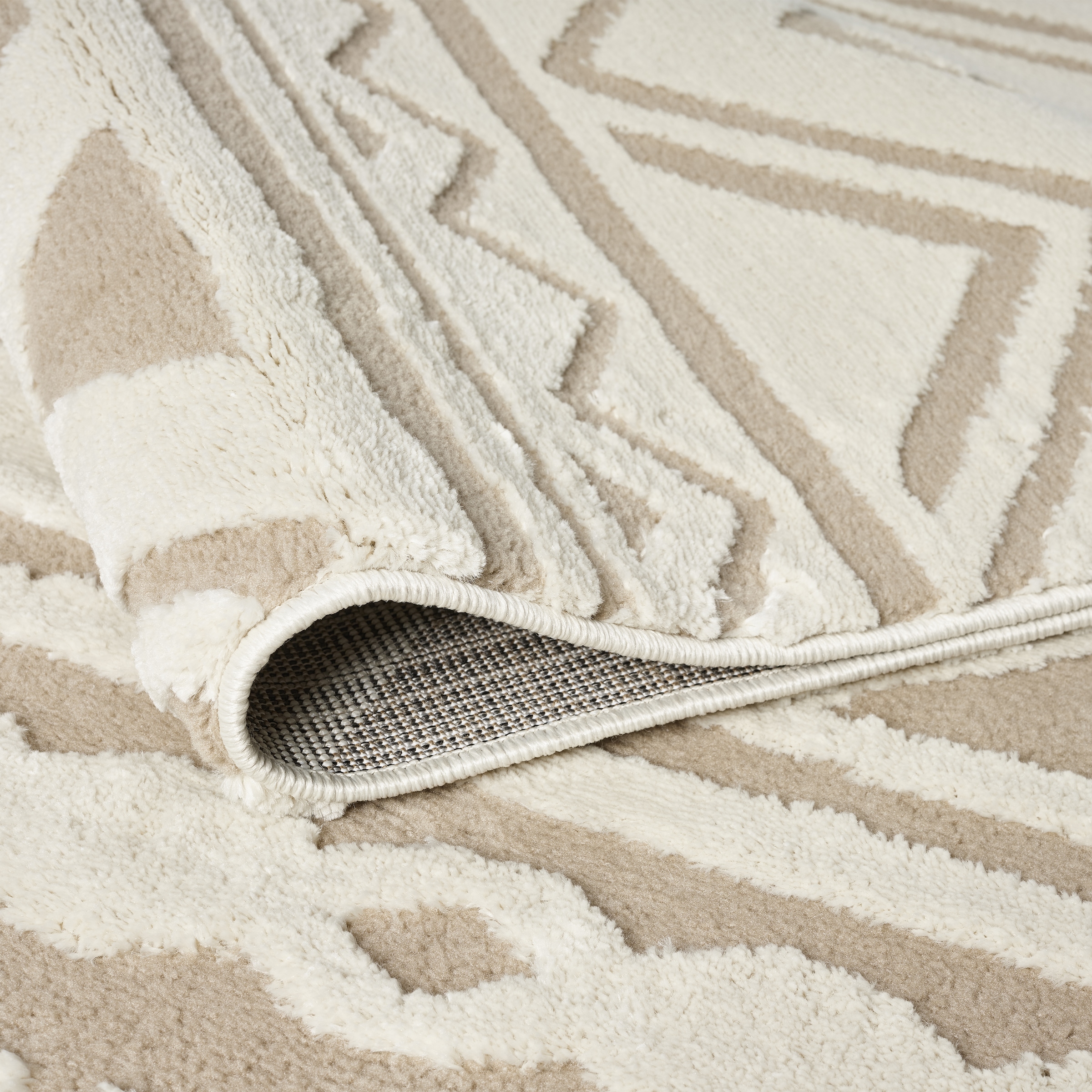 my home Teppich »Bonvo« rechteckig 19 mm Höhe mit Fransen, Hoch-Tief-Struktur, Wohnzimmer, Schlafzimmer, Boho-Style