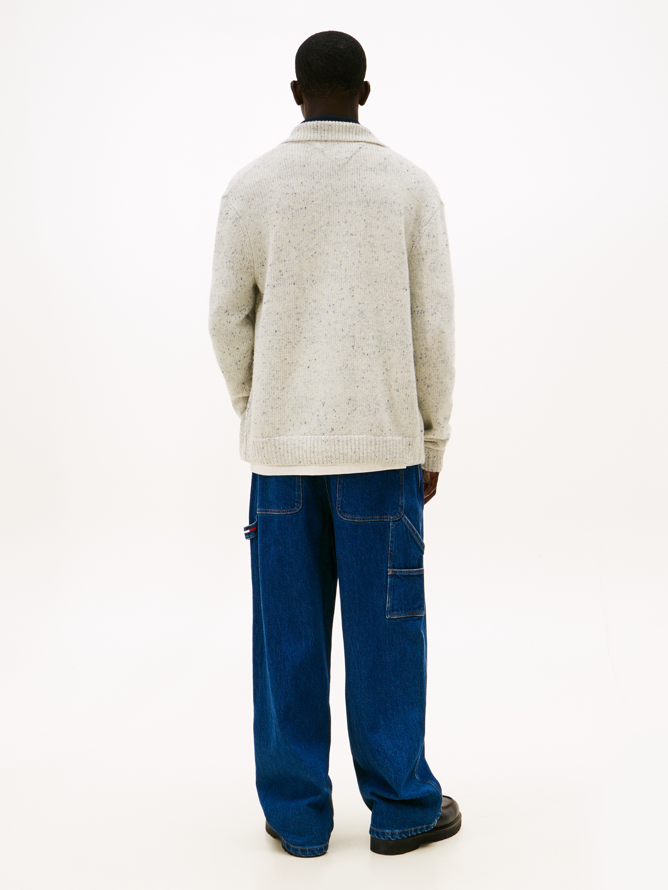 Tommy Jeans Cardigan »TJM BADGE KNITTED« regular fit, mit gerippten Kragen, melierte Struktur