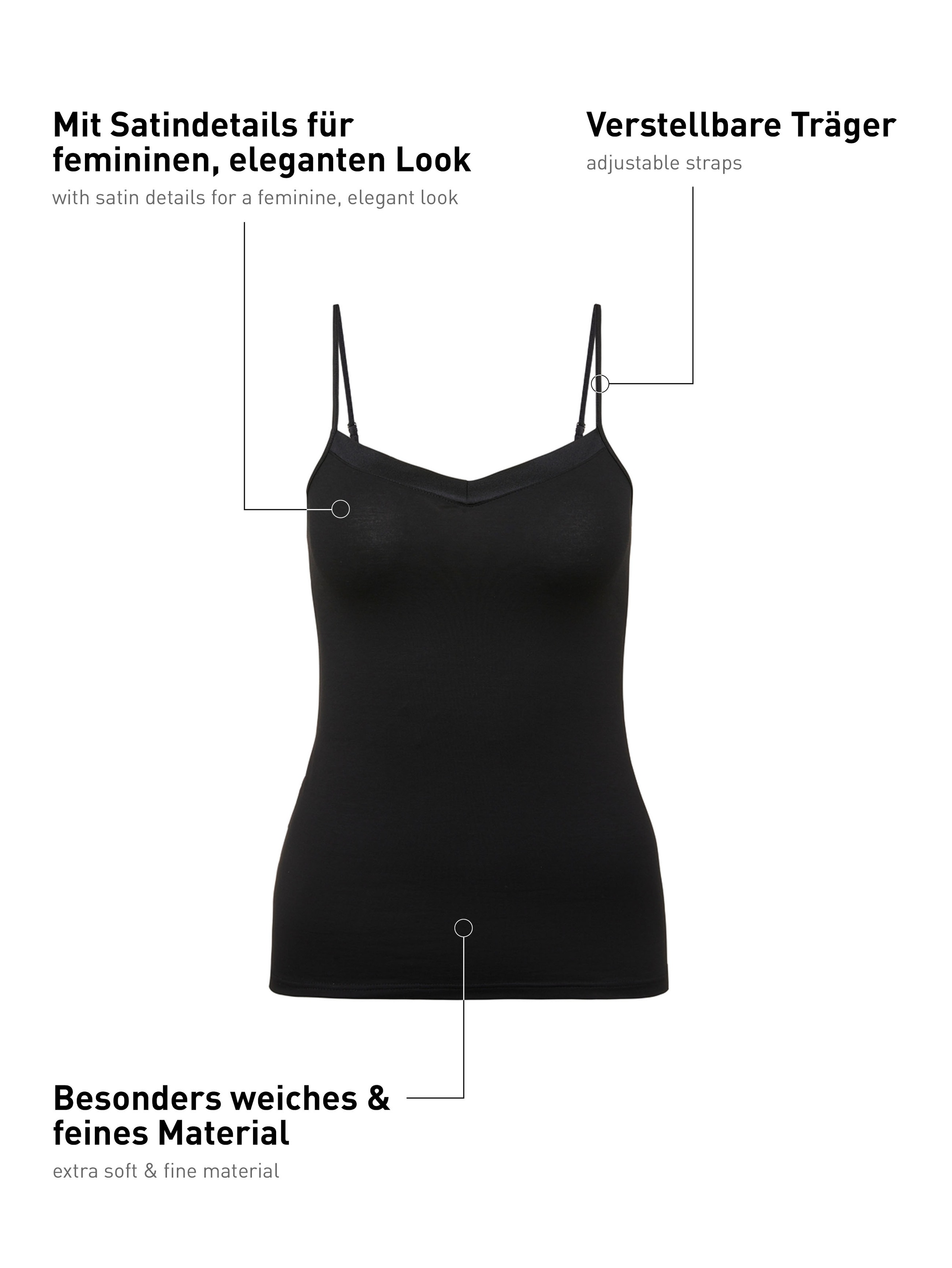 CALIDA Top à bretelles spaghetti »Cate«, Satin-Einsatz , Single Jersey Qualität, elastisch, weich, feminin
