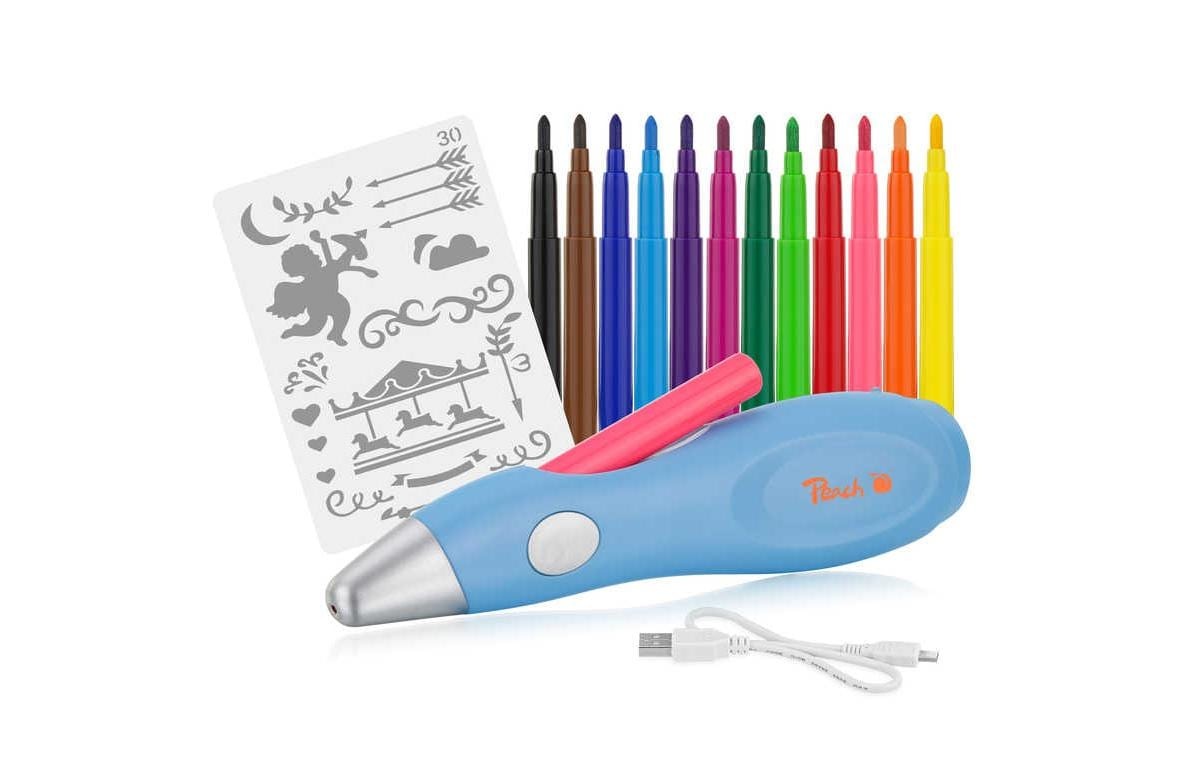 Peach Marker »4-teilig« Set Inhalt: 12 Stifte, Airbrush, Schablone und Ladekabel