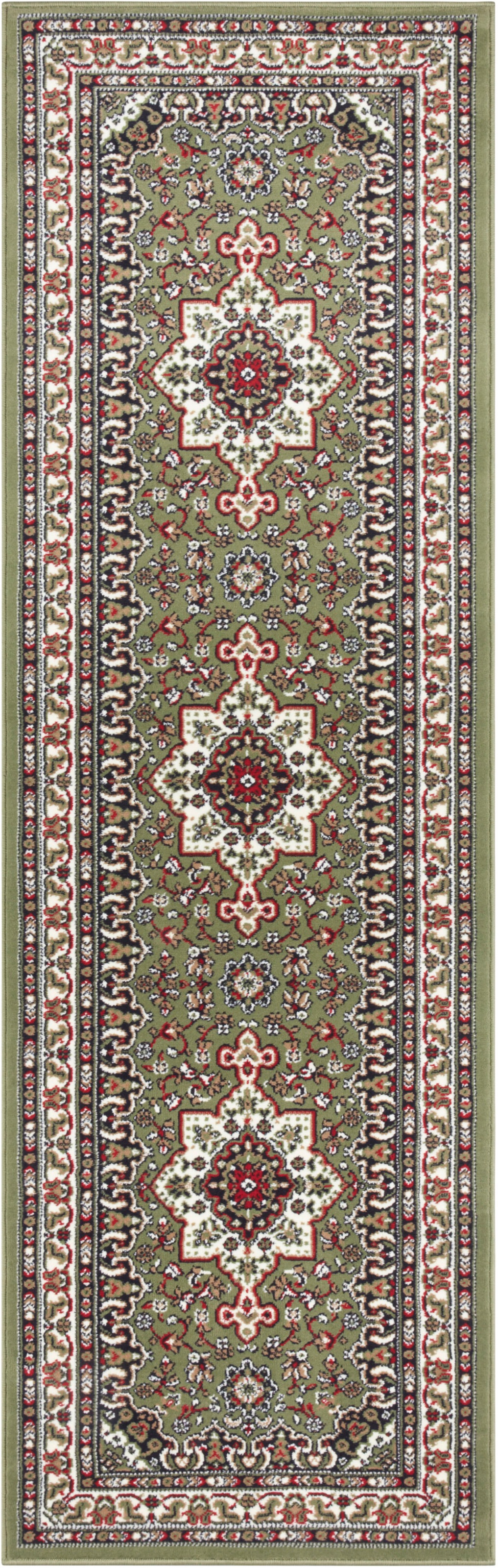 THE RUGS Design Oriental Parun Tabriz Rug - Vintage Polypropylene Carpet in Green | Size: 80cm x 250cm