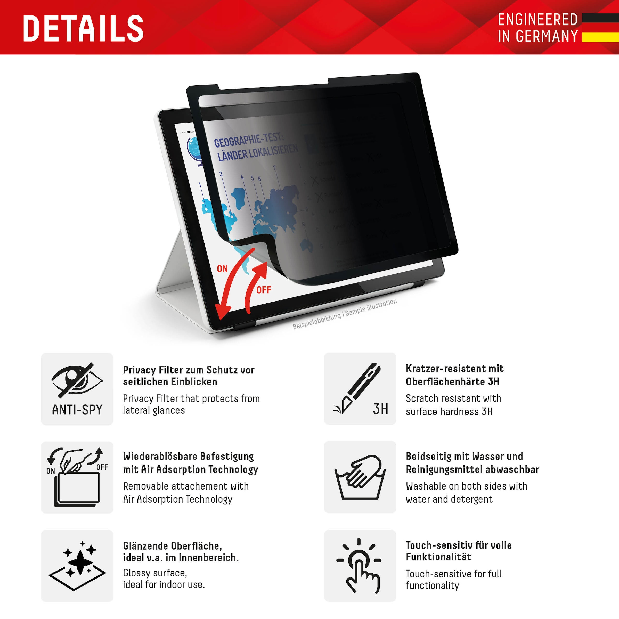 Displex Displayschutzfolie »Tablet Privacy Safe« für Apple iPad Pro 11" (2024/2025) Blickschutzfolie, Schutzfolie, Bildschirmschutz, kratz- & stossfest