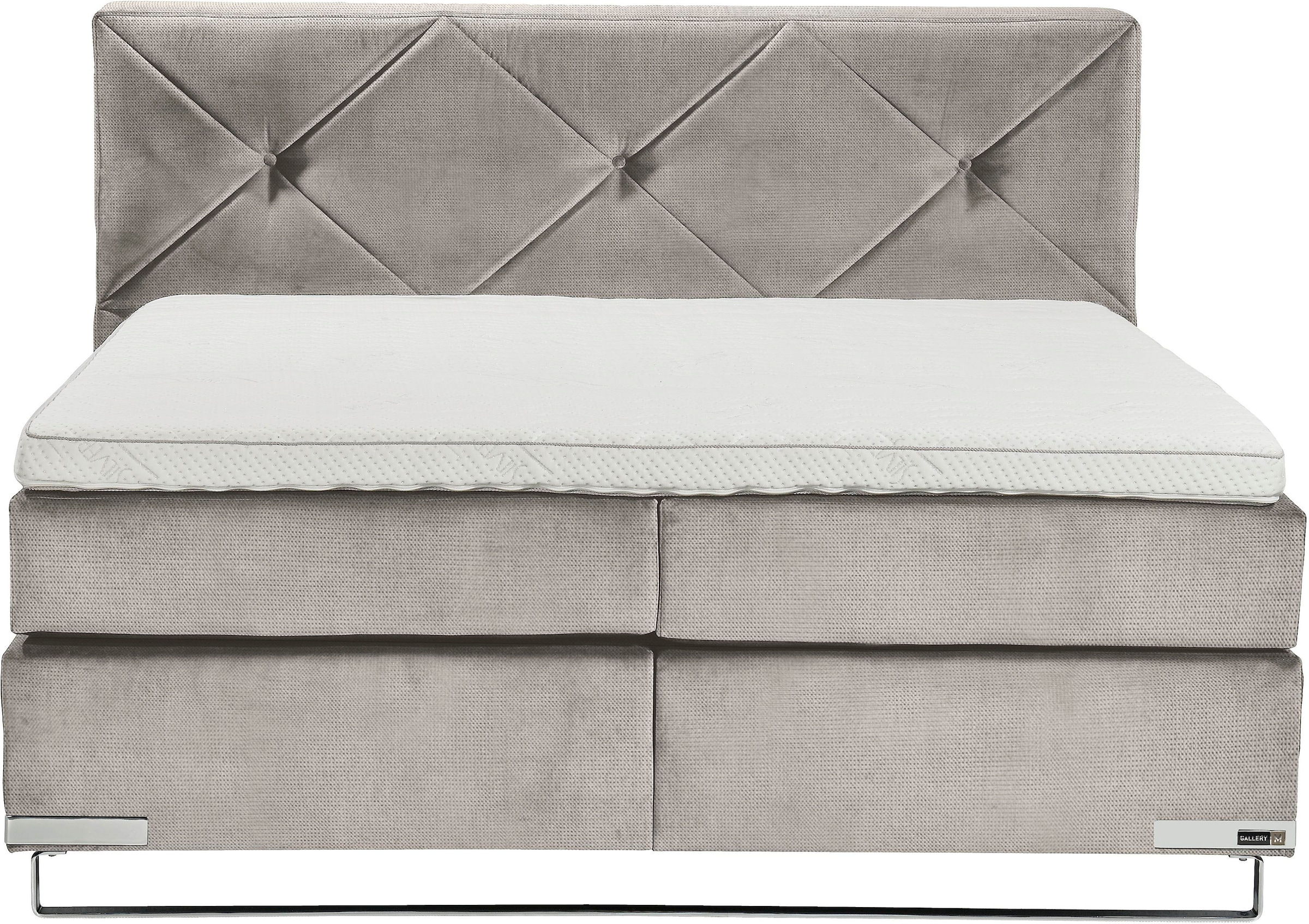 GALLERY M branded by Musterring Lit boxspring »Dubai« Kufe in Chrom, 3 Härtegrade, Kopfteil mit Knopfheftung