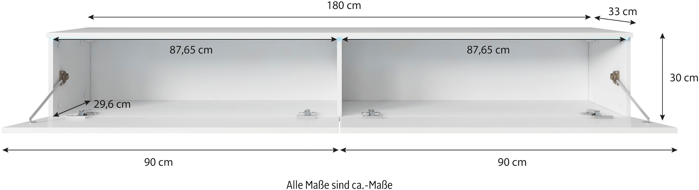 Home affaire Table basse »LOWBOARD VERA, wahlweise mit oder ohne Beleuchtung« Modernes griffloses TV-Board, 180 cm TV-Schrank, stehend und hängend