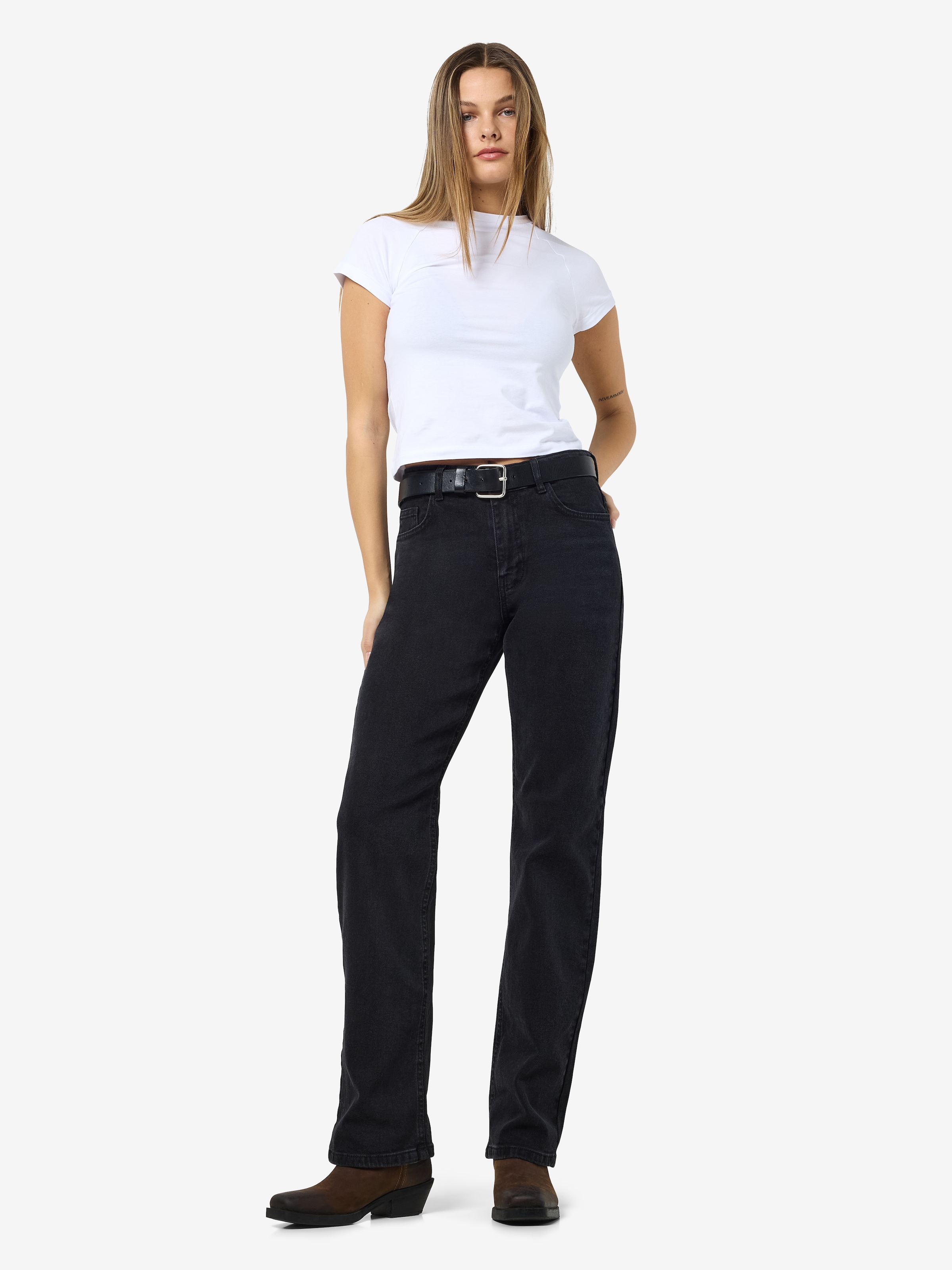 Noisy may High-waist-Jeans »NMMONICA HW STRAIGHT JEAN BLACK NOOS«