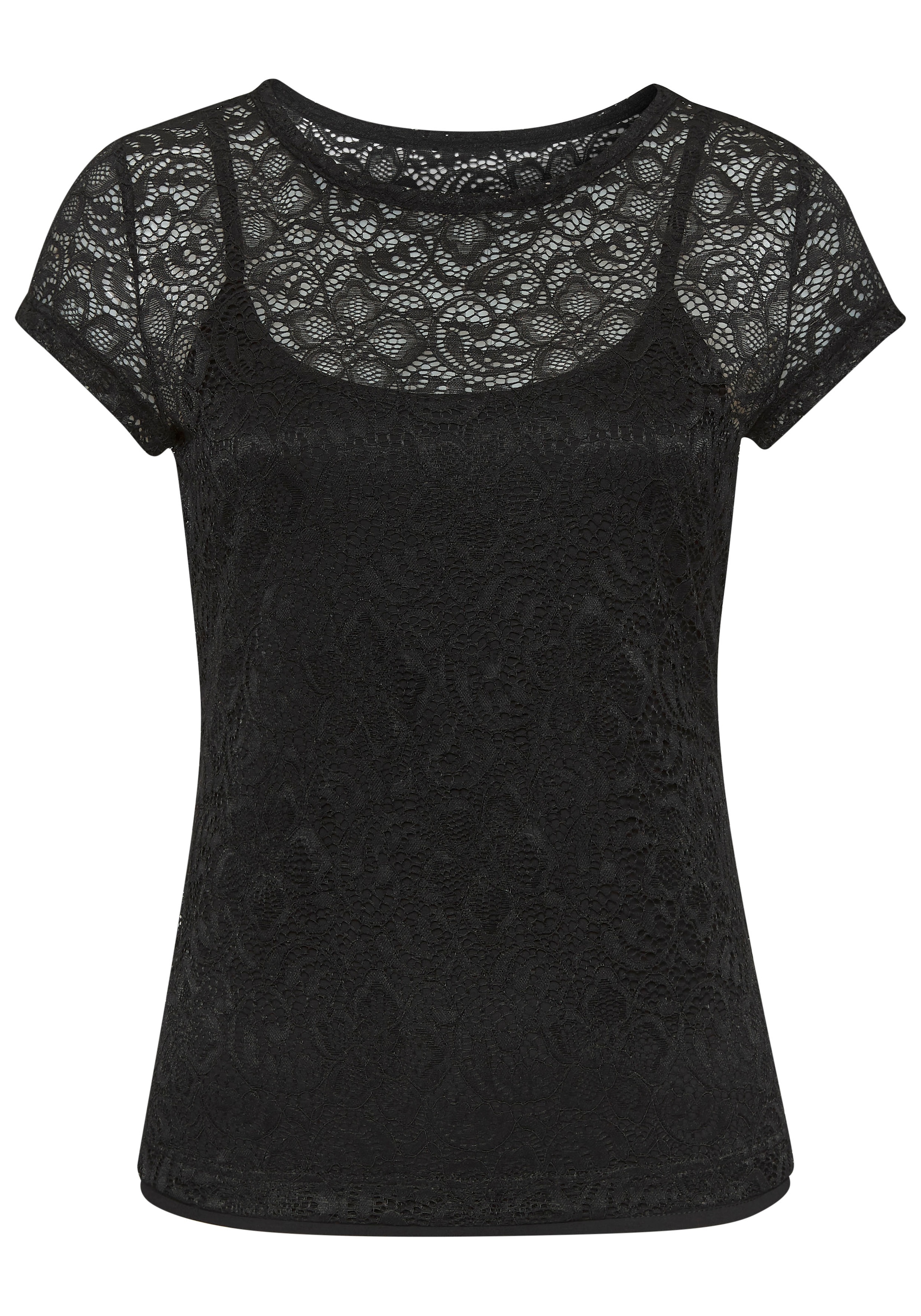 LASCANA Spitzenshirt, (Packung, +Top), mit Blumenmuster