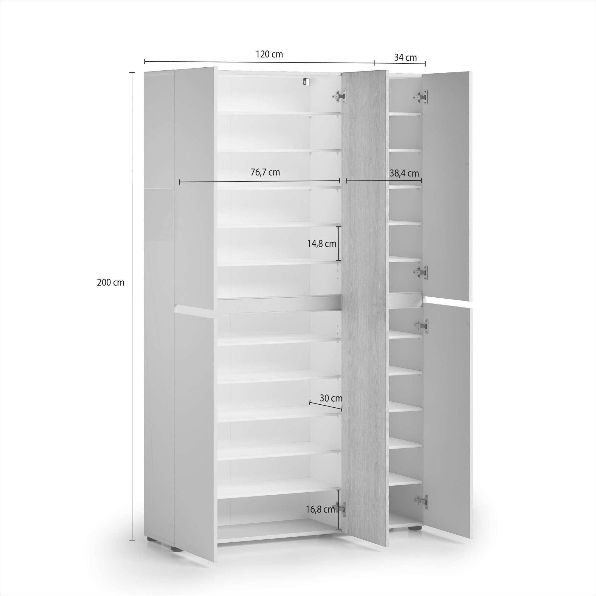 Home affaire Schuhschrank »LADY, Schuhkommode,Schuhmöbel,Schuhablage,Schuhregal« 20 Einlegeböden,24 Fächer,ca. 58 Paar Schuhe-Masse: B/T/H:120x34x200 cm