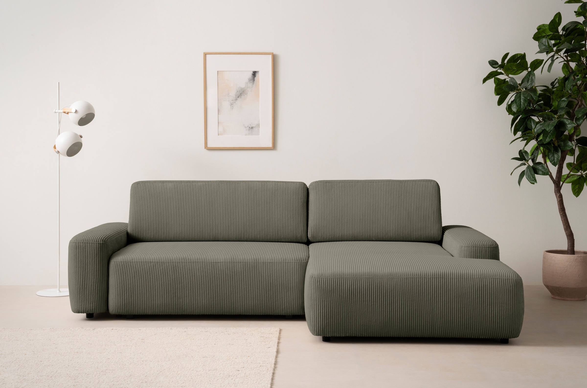 INOSIGN Ecksofa »TORGE (264cm), Schlafsofa in Cord, Samtvelours o Struktur fein, L-Form«, Schlaffunktion, Bettkasten, Liegefläche: 125/210 cm