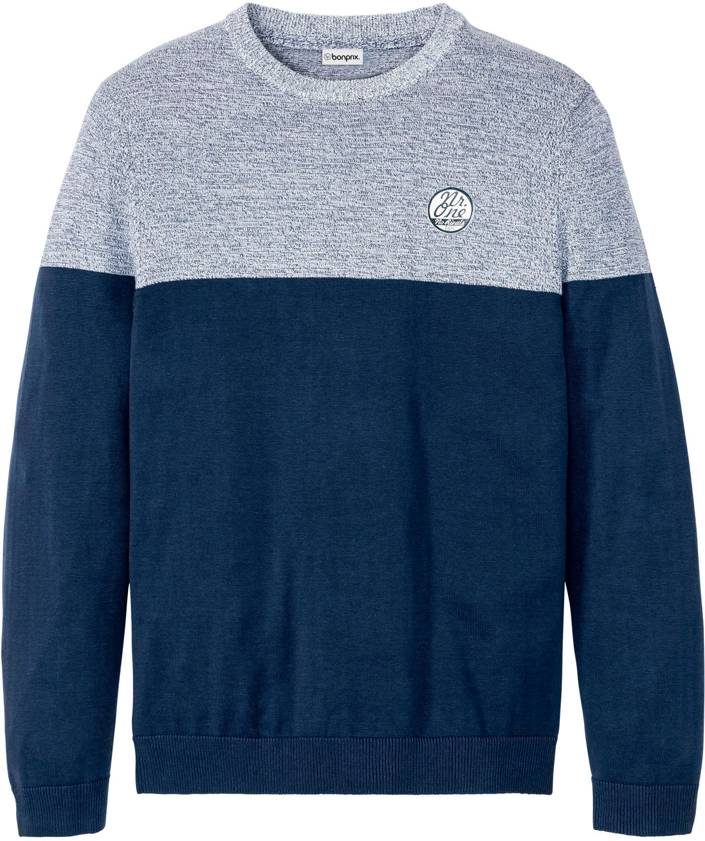 bonprix Pull en tricot »Feinstrickpullover im Colourblocking mit Baumwolle« aus Baumwolle und Polyacryl, mit Rundhalsausschnitt, Regular Fit