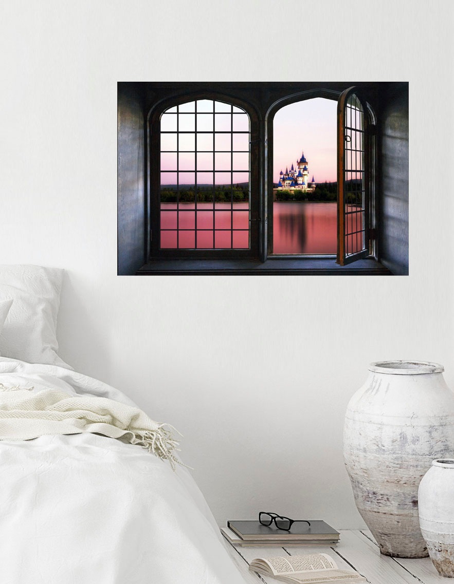 queence Autocollants muraux »Schloss« Wandsticker, Wandbild, selbstklebend, 3D, Fenster