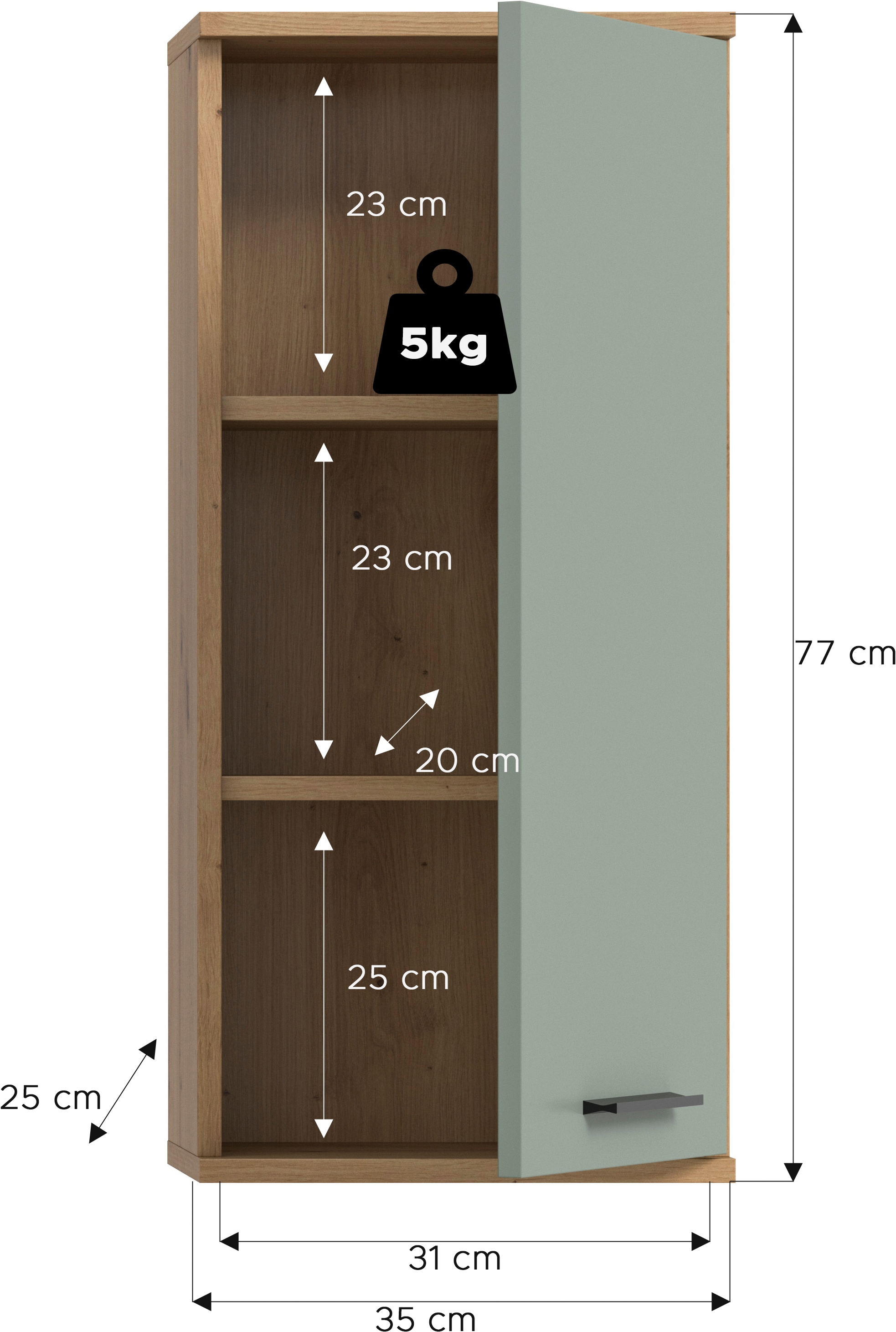 welltime Armoire suspendue »LUCCA, Breite 35cm, 1 Tür (TA wechselbar), 2 Einlegeböden«