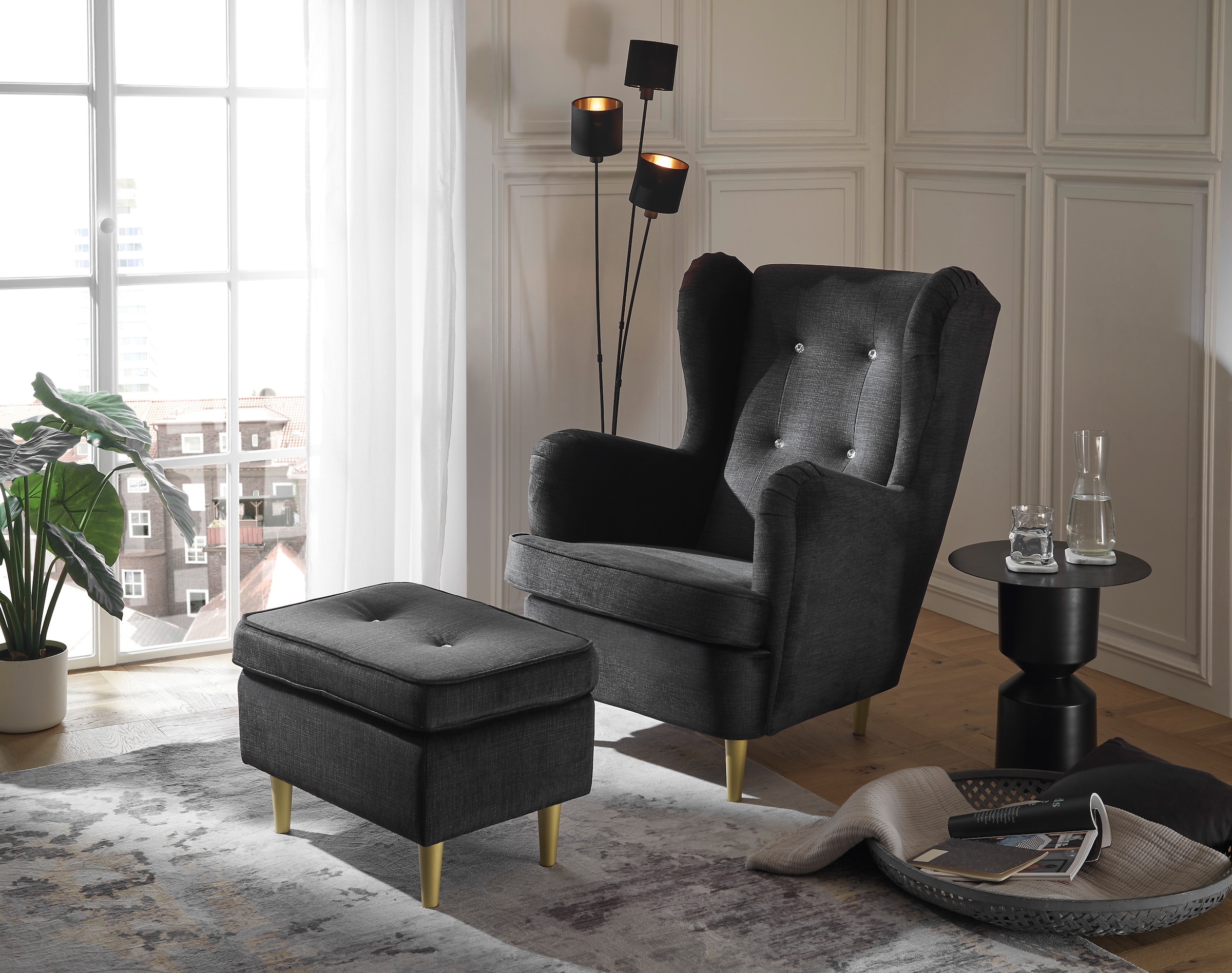 ED EXCITING DESIGN Ohrensessel »Tom«, mit Strasssteinen & goldfarbenenen Füssen