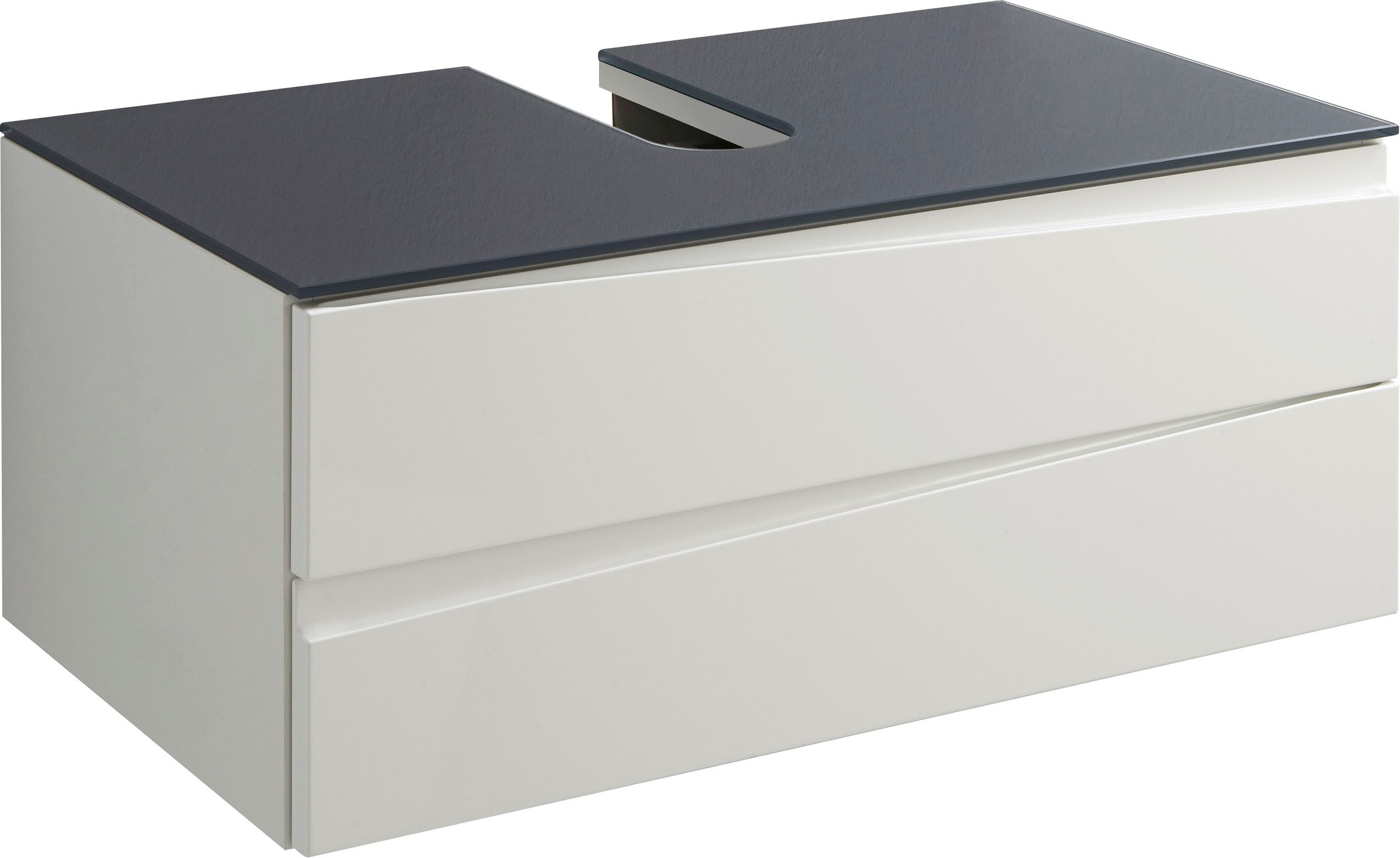 Image of byLIVING Waschbeckenschrank "Shape" 1 Stk. tlg. für Aufsatzbecken mit asymetrischer Hochglanz Front, 2 Schubkästen