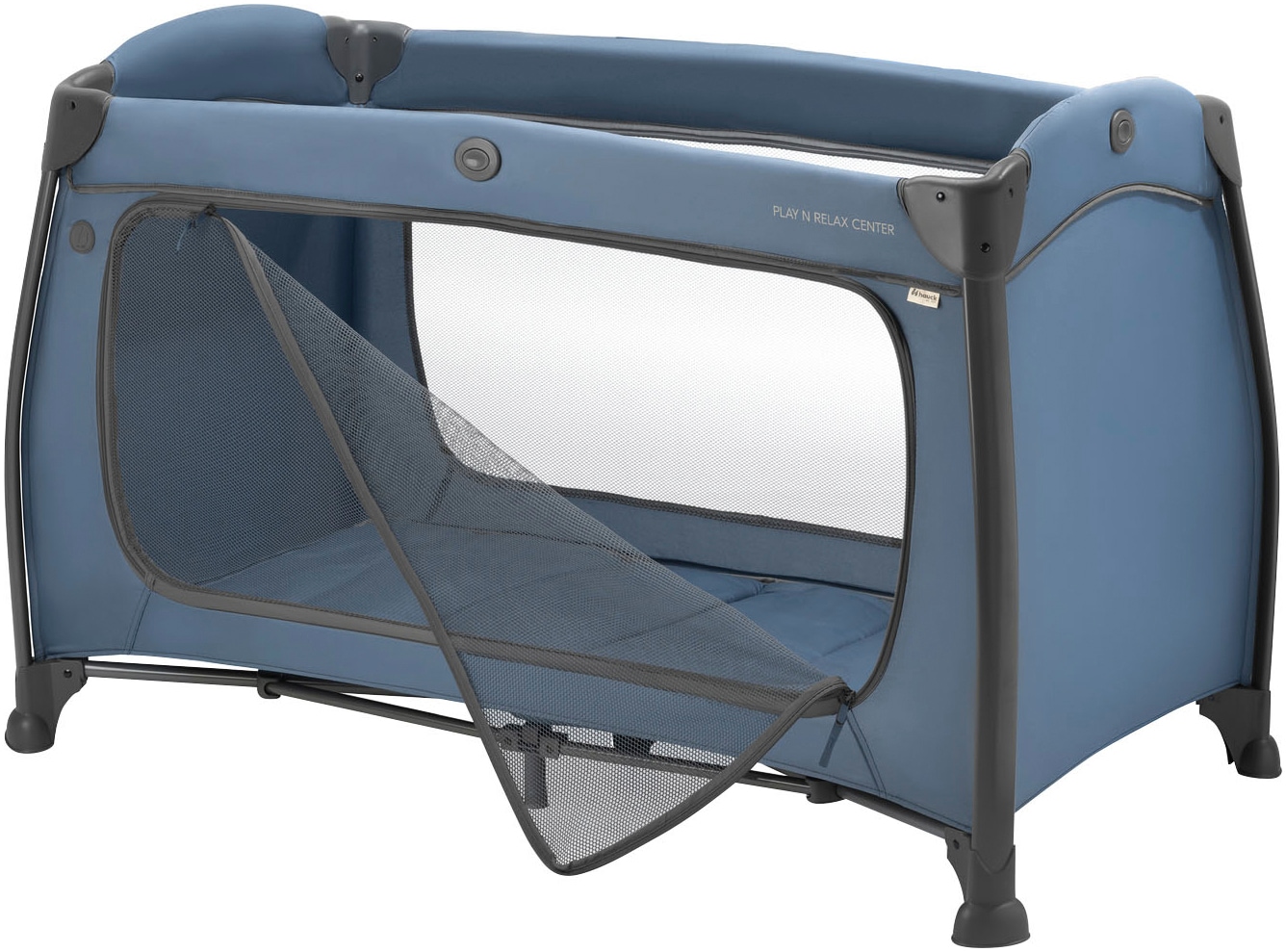 Hauck Lit de voyage pour bébé »Play N Relax Center, dark blue« inkl. Neugeboreneneinhang, Wickelmulde, Ausstieg, Räder