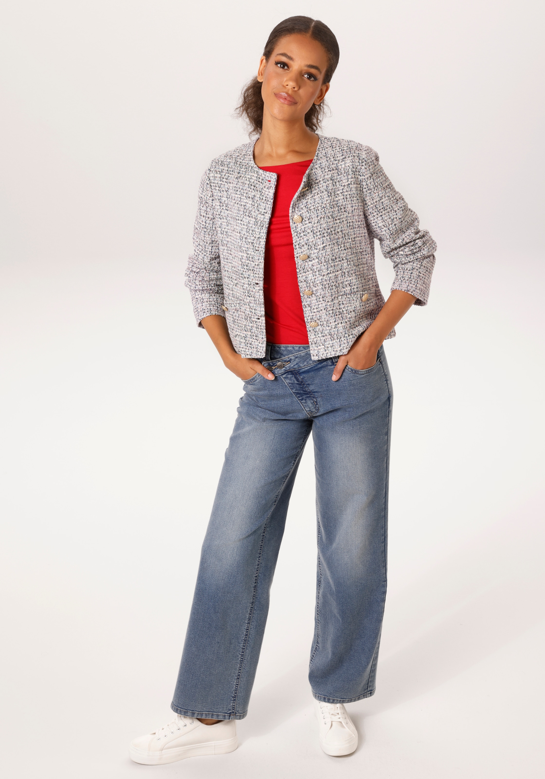 Aniston CASUAL Blazer court aus melierter Bouclé-Jacquard-Qualität - NEUE KOLLEKTION