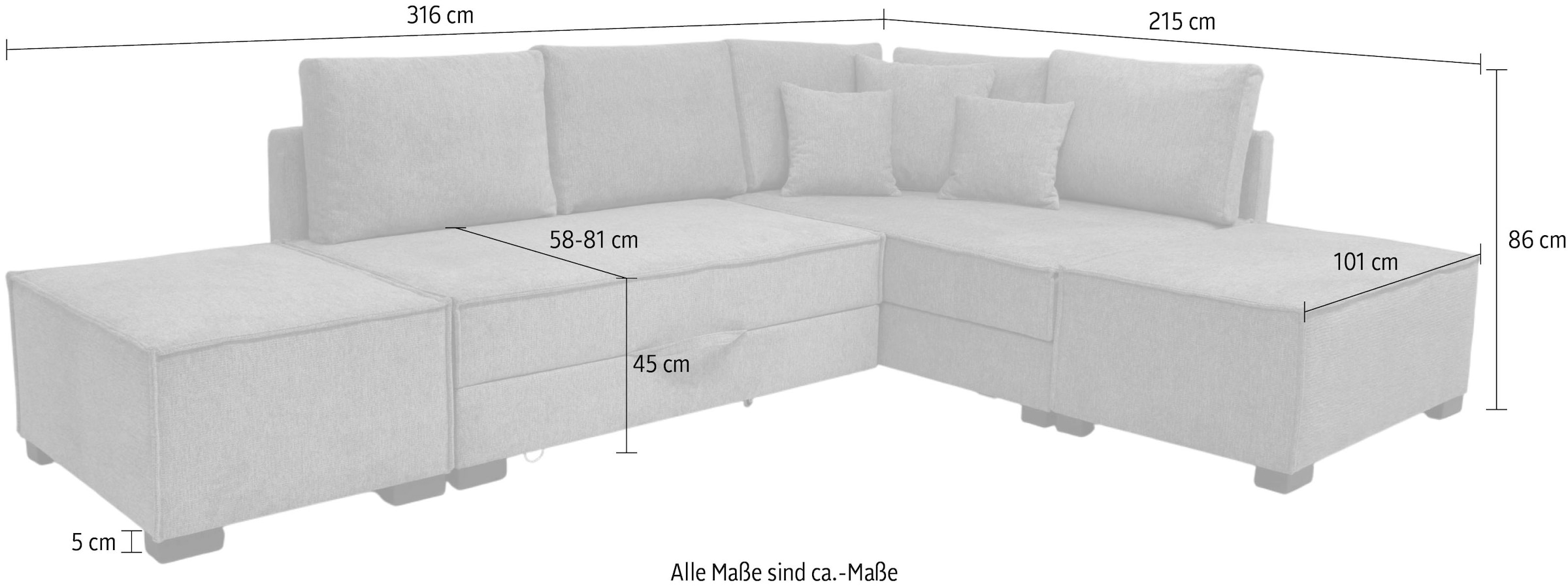 Home affaire Canapé d'angle »Night & Day L-Form, Breite 316 cm mit Dauer-Schlaffunktion« inkl. Bettfunktion, Bettkasten, Boxspringbett 180x200 cm