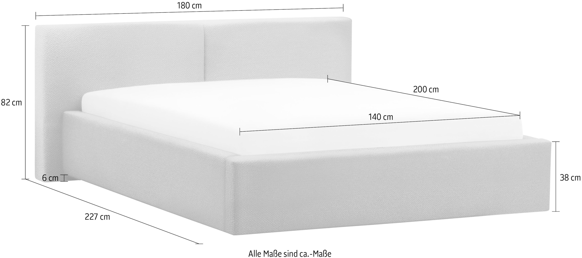meise.möbel Lit rembourré »Cube wahlweise mit Matratze und Bettkasten« extra flaches Kopfteil, erhältlich in den Breiten 140cm, 160cm & 180cm