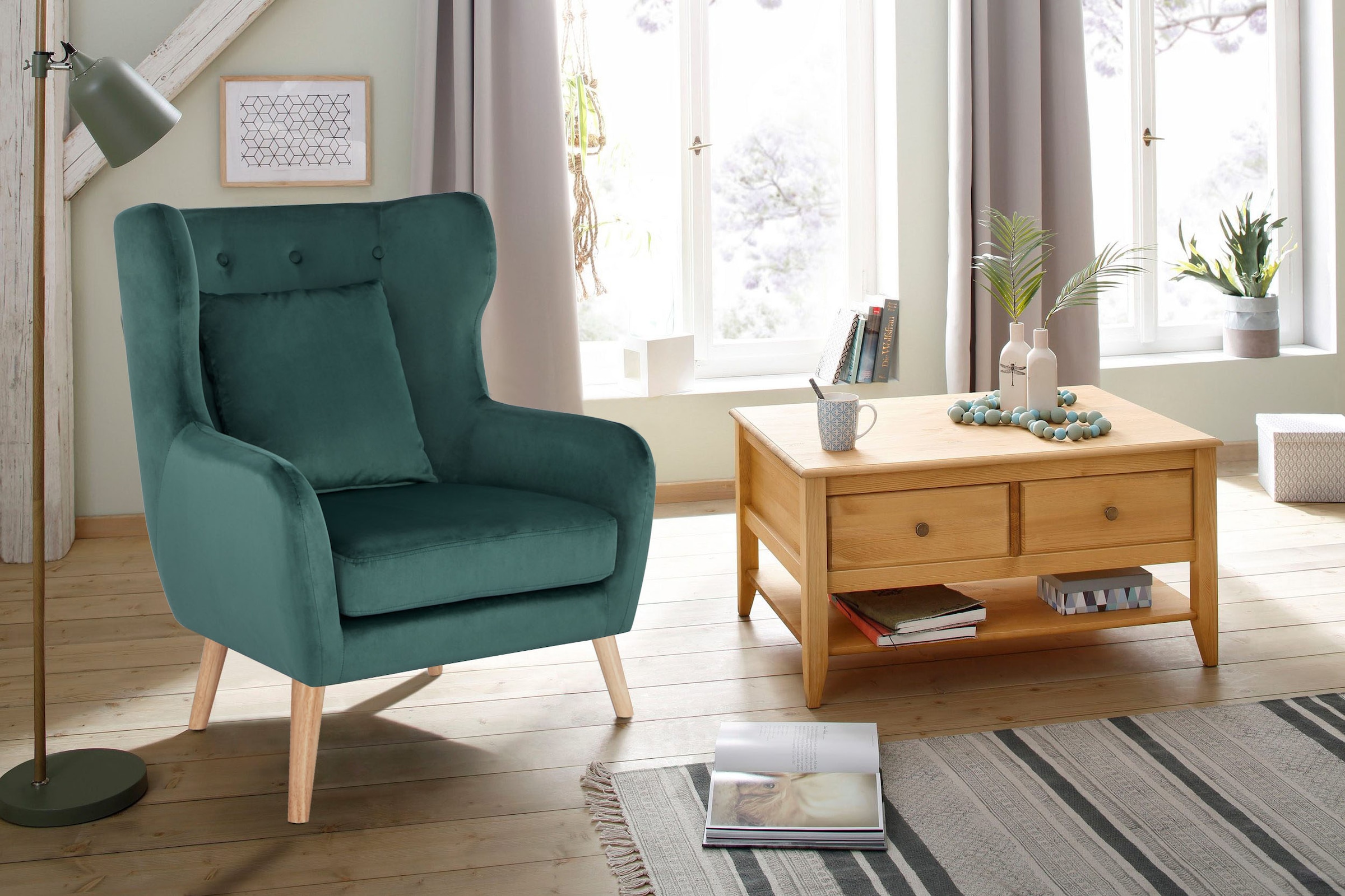Home affaire Ohrensessel »Yamuna«, mit Sitzpolsterung, Gestell und Füsse aus Massivholz, Sitzhöhe 47 cm
