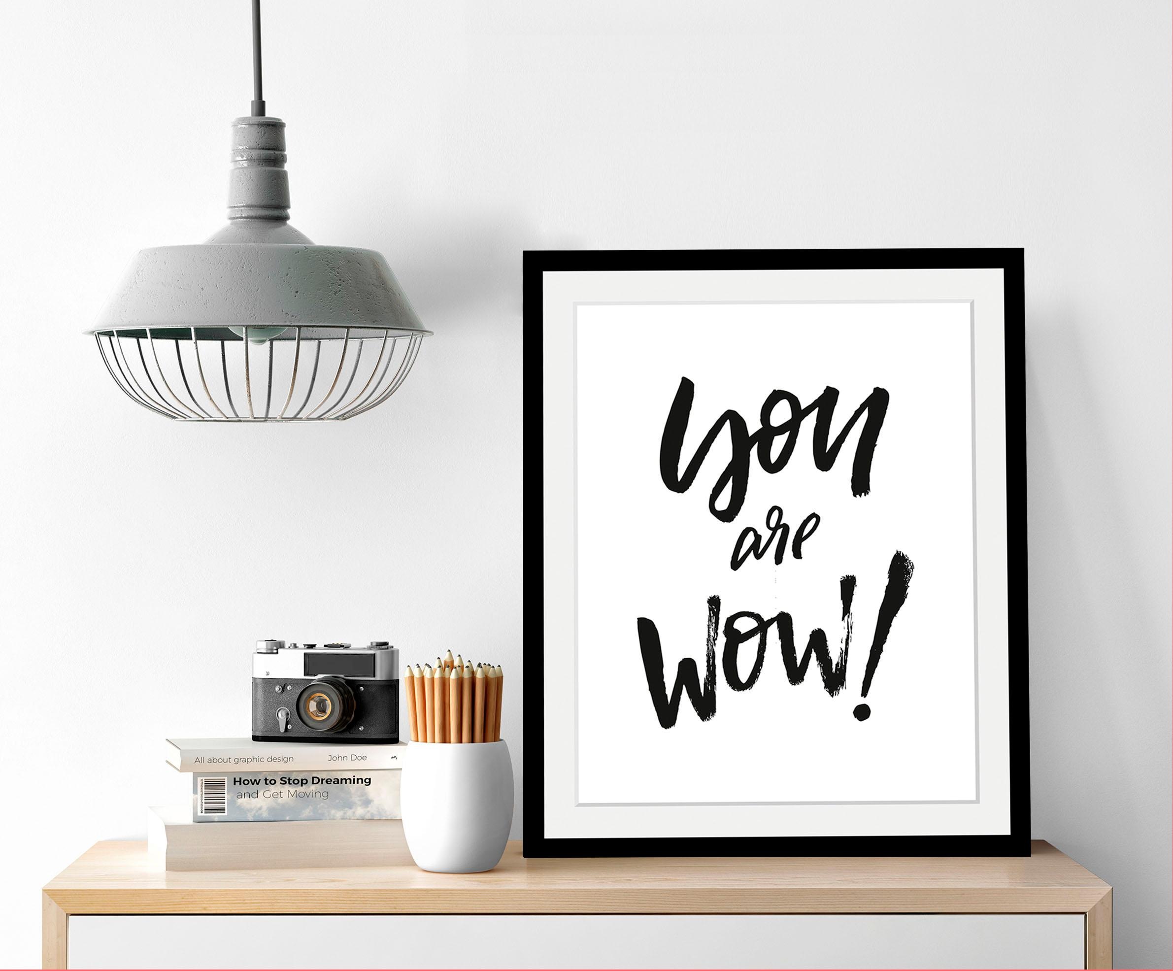 queence Image »Spruch« Images de motivation | Lettrage | Noir et blanc Impression poster HD premium incl. cadre en bois