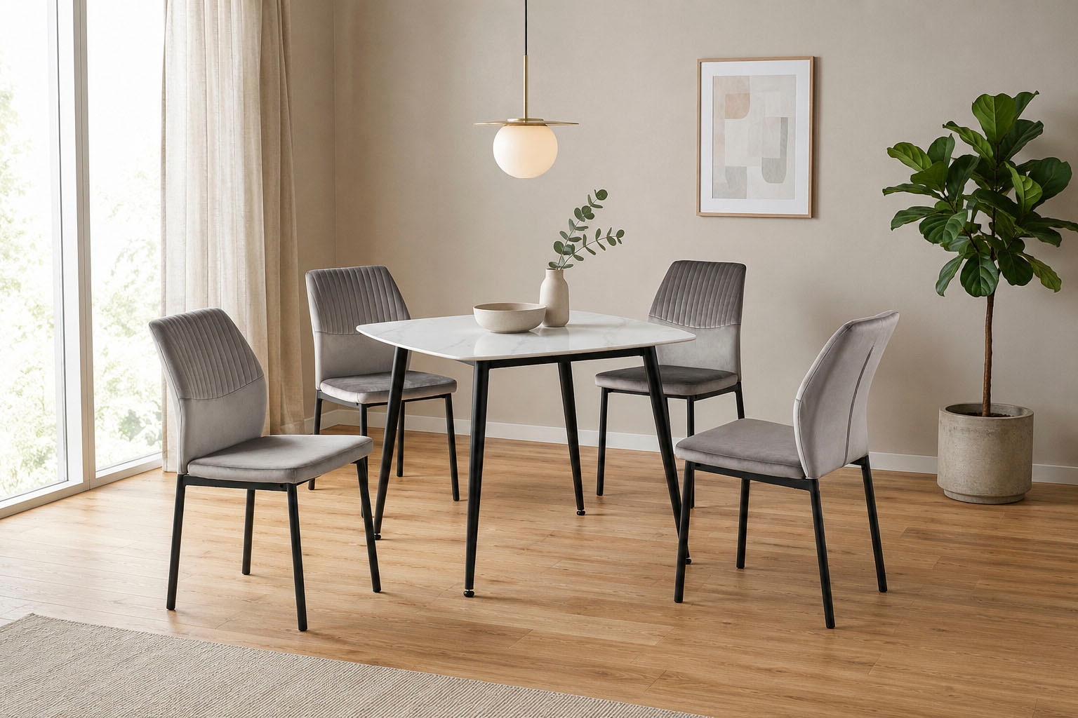 GOODproduct Ensemble de salle à manger »Nora, Set, 5-tlg« Ensemble, 5 tlg. avec 4 chaises confortables, table à manger en pierre frittée aspect céramique
