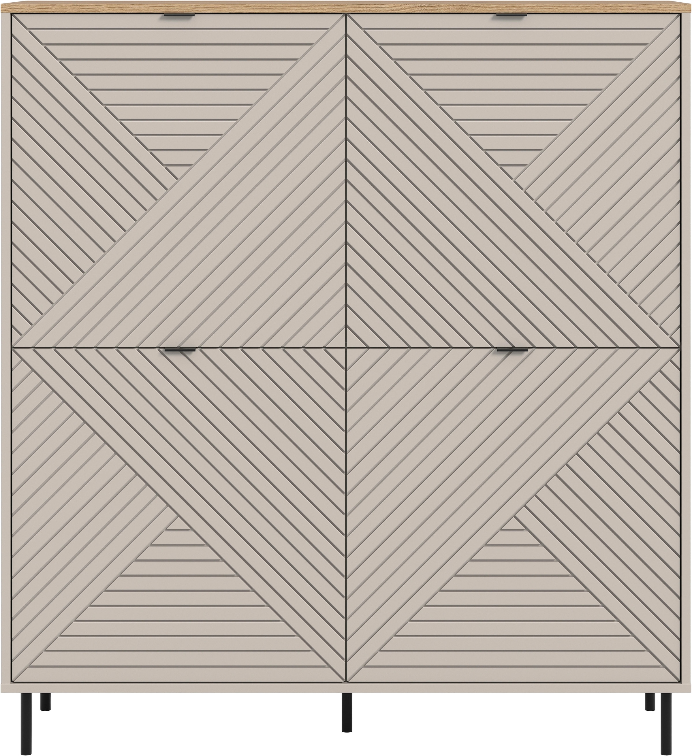 Home affaire Highboard »RAITA, Höhe 135 cm, Front mit Desgin-Fräsung, 4 Türen, viel Stauraum« moderne Farbkombi, individuell einsetzbar, Griffe & Füsse aus Metall,  Kommode, Anrichte, Schrank, Sideboard, Lowboard
