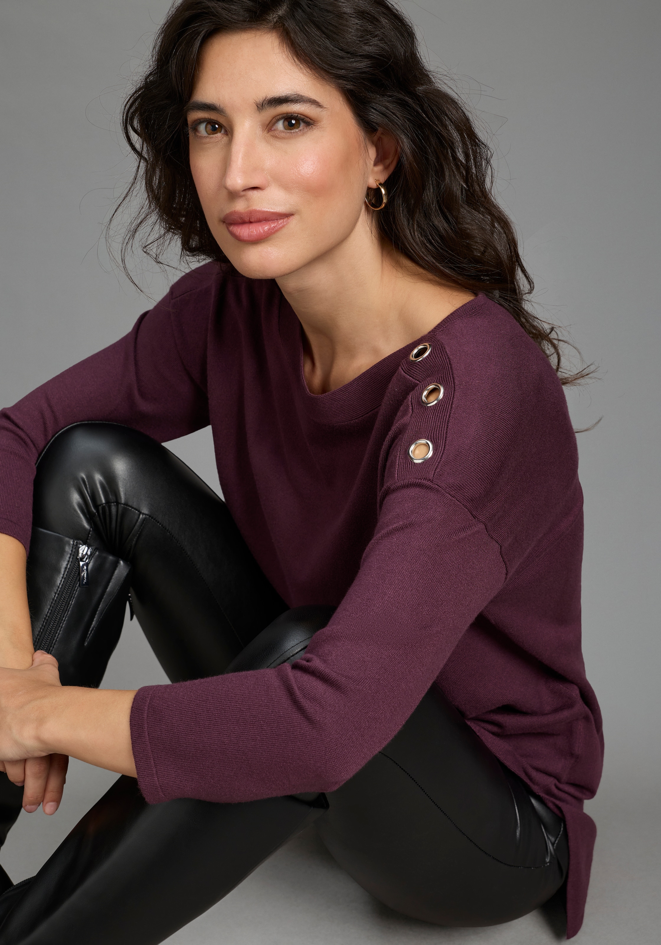 Laura Scott Pull en tricot avec manches 3/4 et détail clous