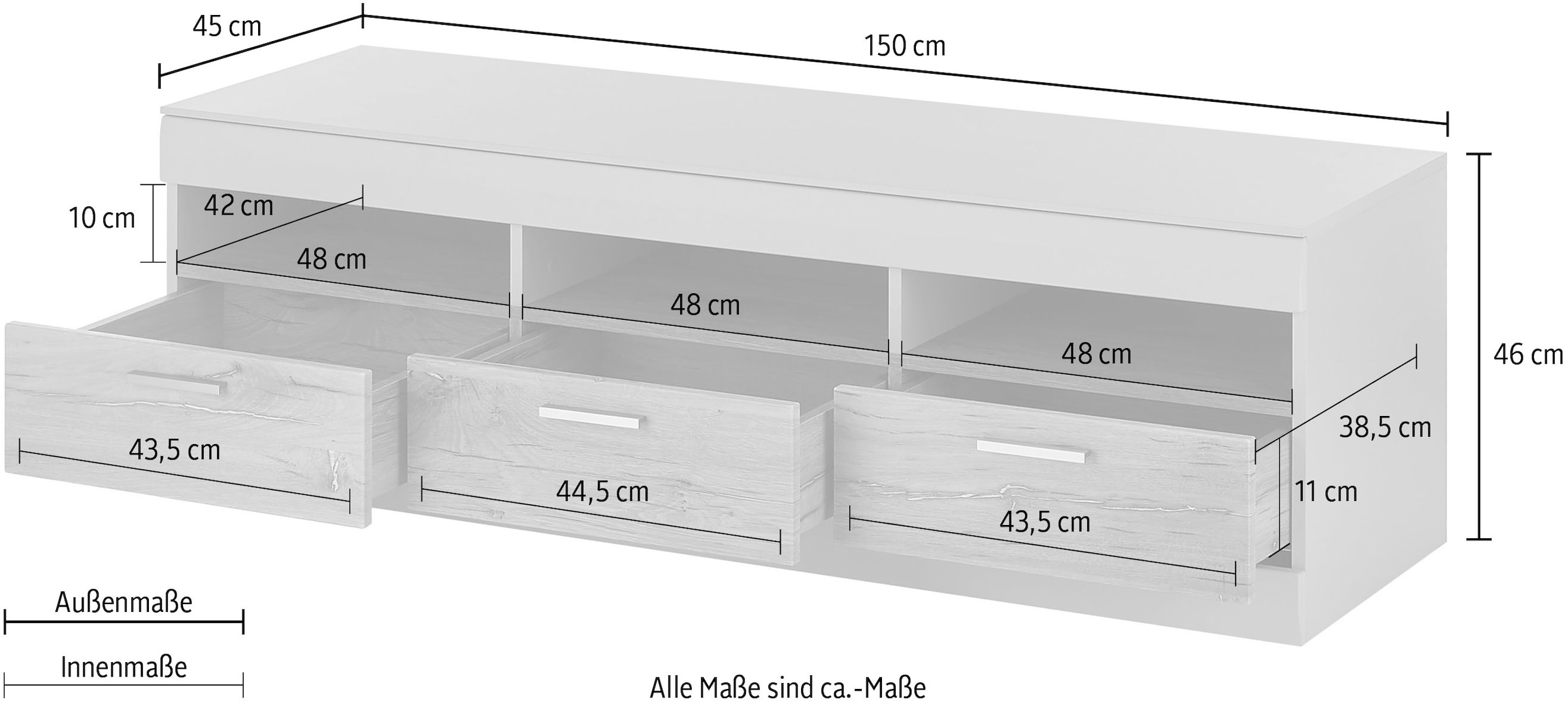INOSIGN Lowboard »SCARA«, mit Applikation Zinneiche Dekor, Breite 150 cm, mit Softclose-Funktion