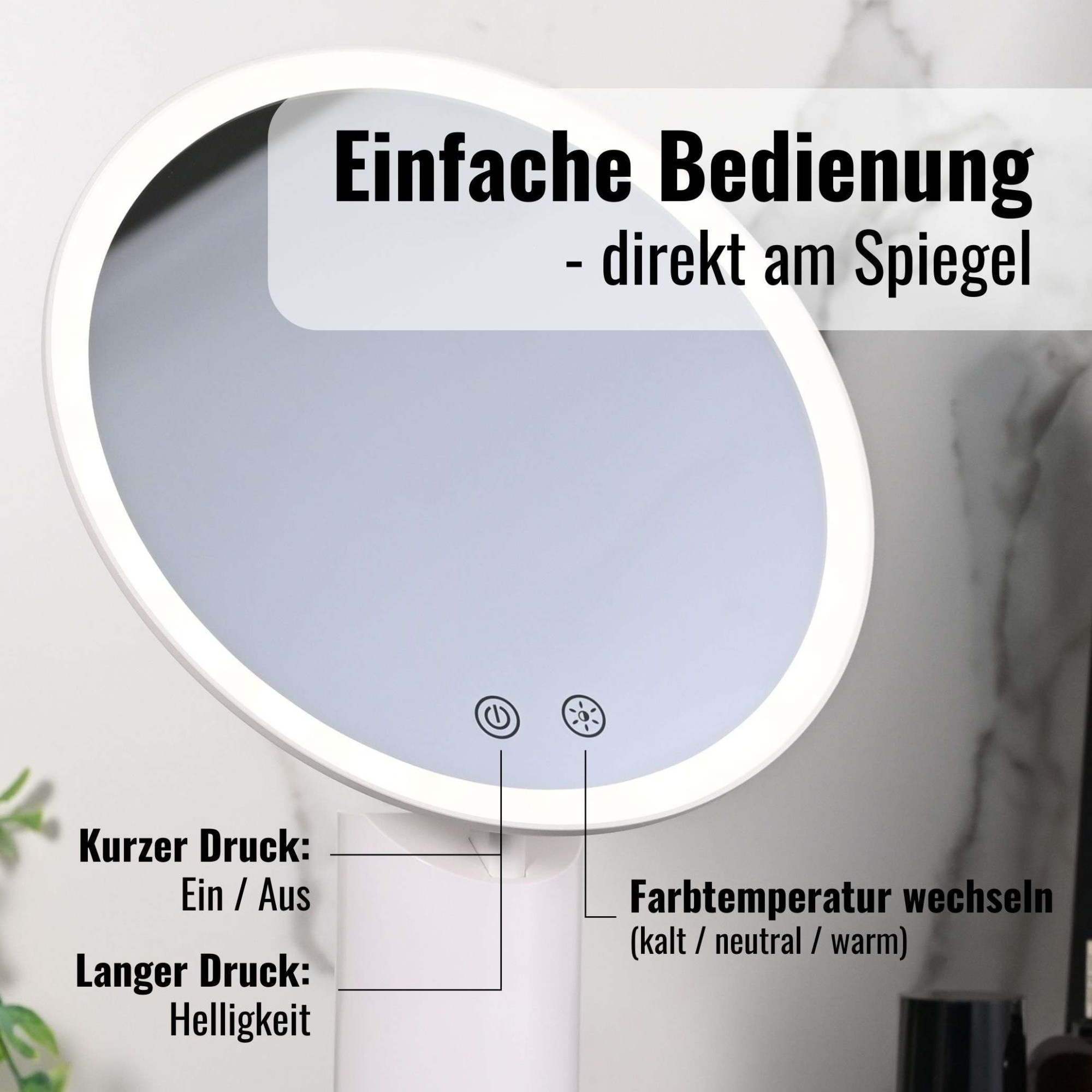 Loevschall Miroir de maquillage »Bridget Kosmetikspiegel mit Licht, stufenlos dimmbar & Touch Steuerung« Kippbar, Lichtfarben wählbar, kabellos, ideal für Bad und Schlafzimmer