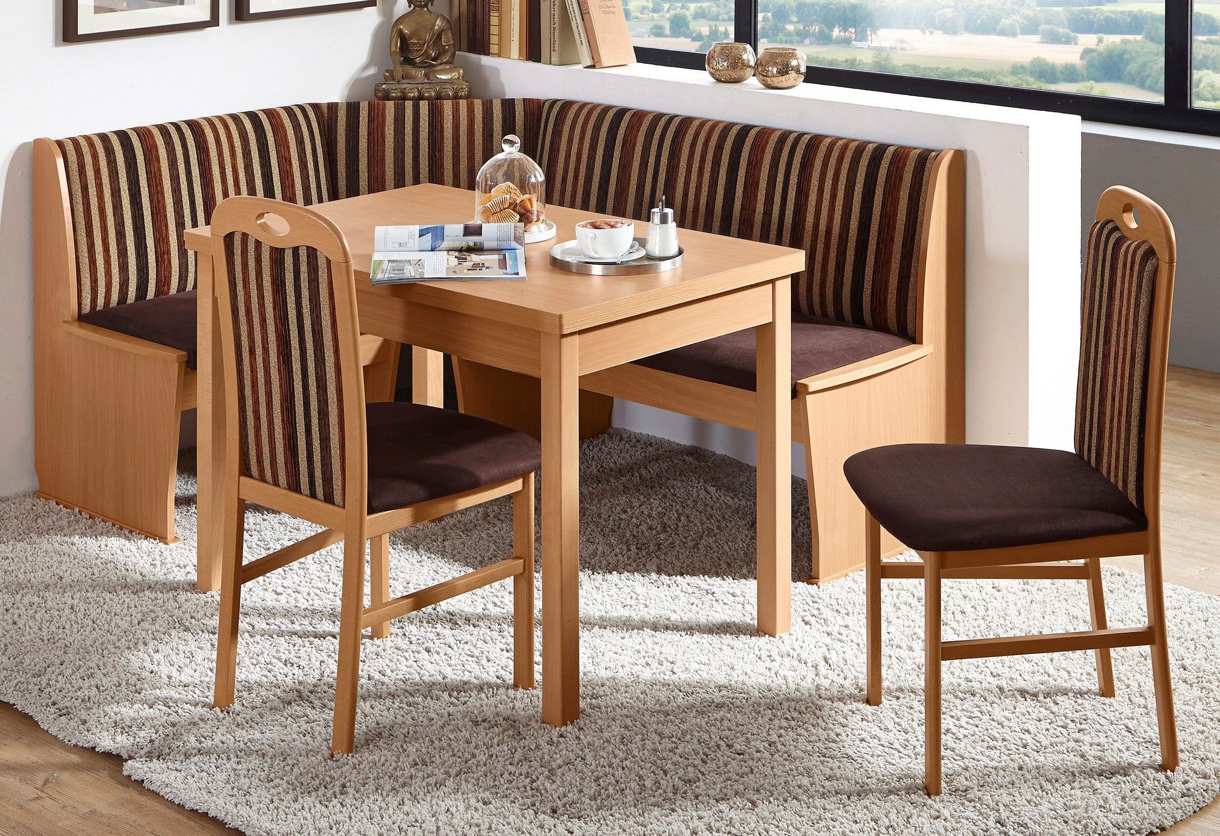 Image of SCHÖSSWENDER Eckbankgruppe »Hamburg«, (Set, 4 tlg.), Eckbank umstellbar, Eckbank mit Truhe, Vierfusstisch mit Auszug 104(164)cm bei Ackermann Versand Schweiz