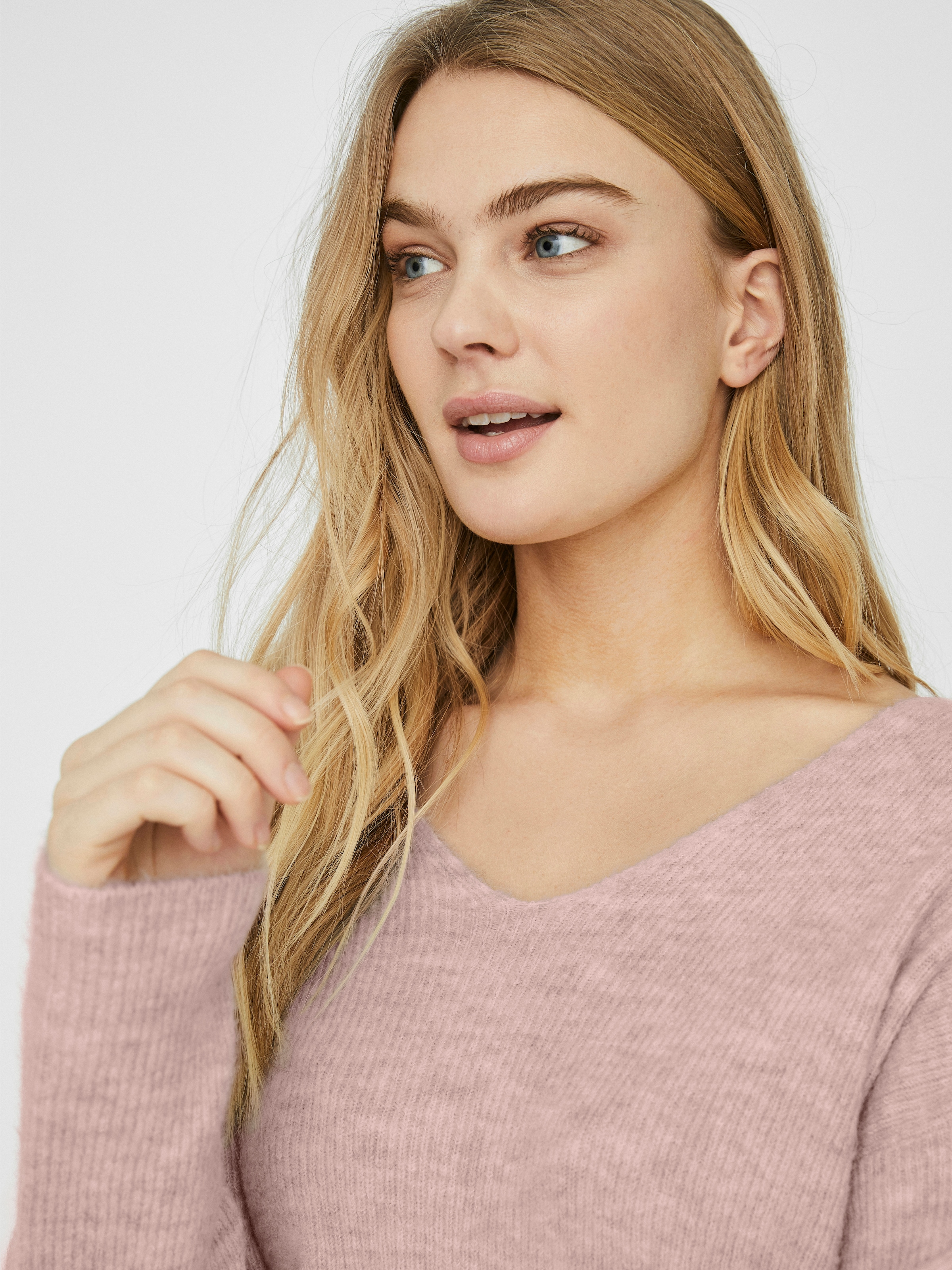 Vero Moda Pull col V »VMCREWLEFILE LS V-NECK BLOUSE NOOS« Materialmix, loose fit