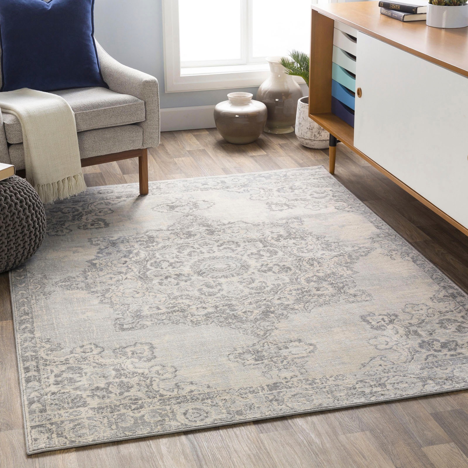 Image of Livabliss Teppich "CORO" rechteckig 11 mm Höhe Boho Kurzflor Orientteppich, Wohnzimmer, Schlafzimmer, Grau