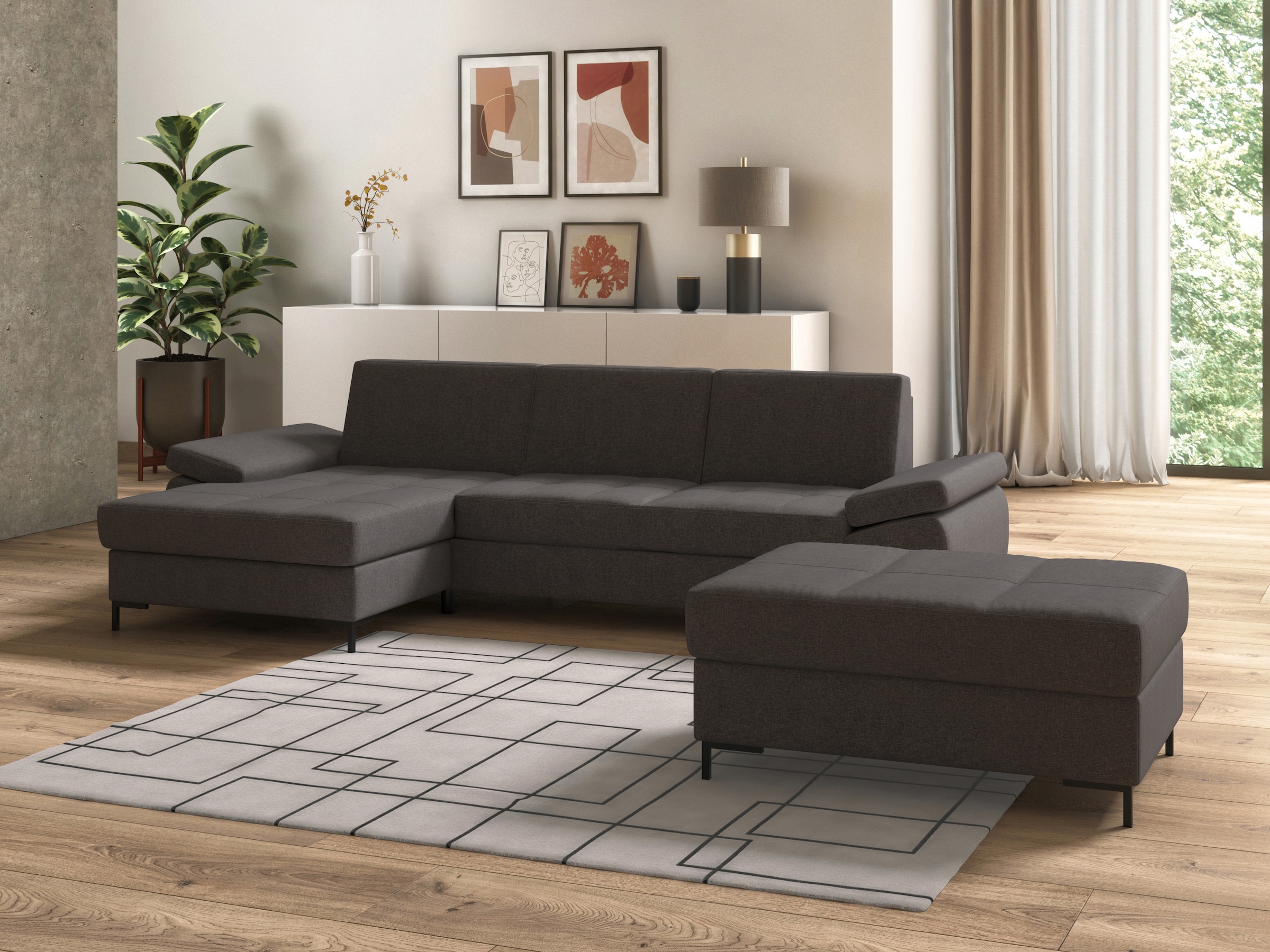 DOMO collection Ecksofa »Capelo, komfortabel, klare Linien zeichnen dieses Design aus, L-Form« mit Armteilverstellung, wahlweise mit Bettfunktion, Federkern