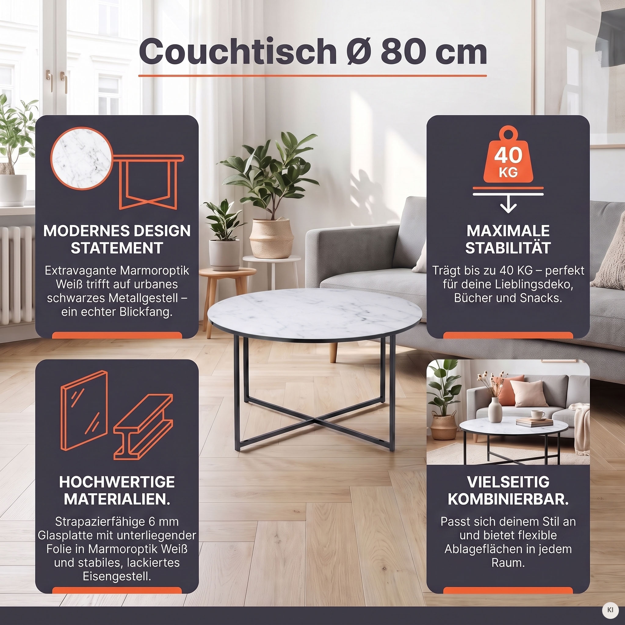 SalesFever Table basse »Caorle Coffeetable im eleganten Stil« design élégant avec plateau de table aspect marbre