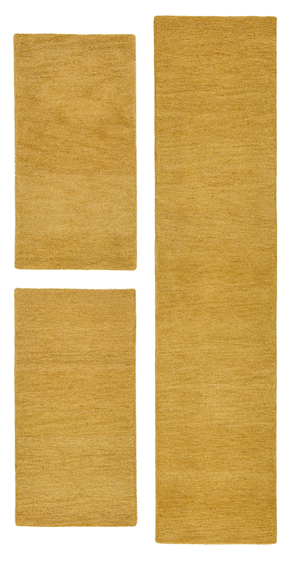 THEKO Bordure de lit »Gabbeh Uni, Handweb Teppich, meliert, reine Wolle« Höhe 14 mm 3 tlg. Bettvorleger, Uni-Farben, handgewebt, Läufer-Set, Schlafzimmer