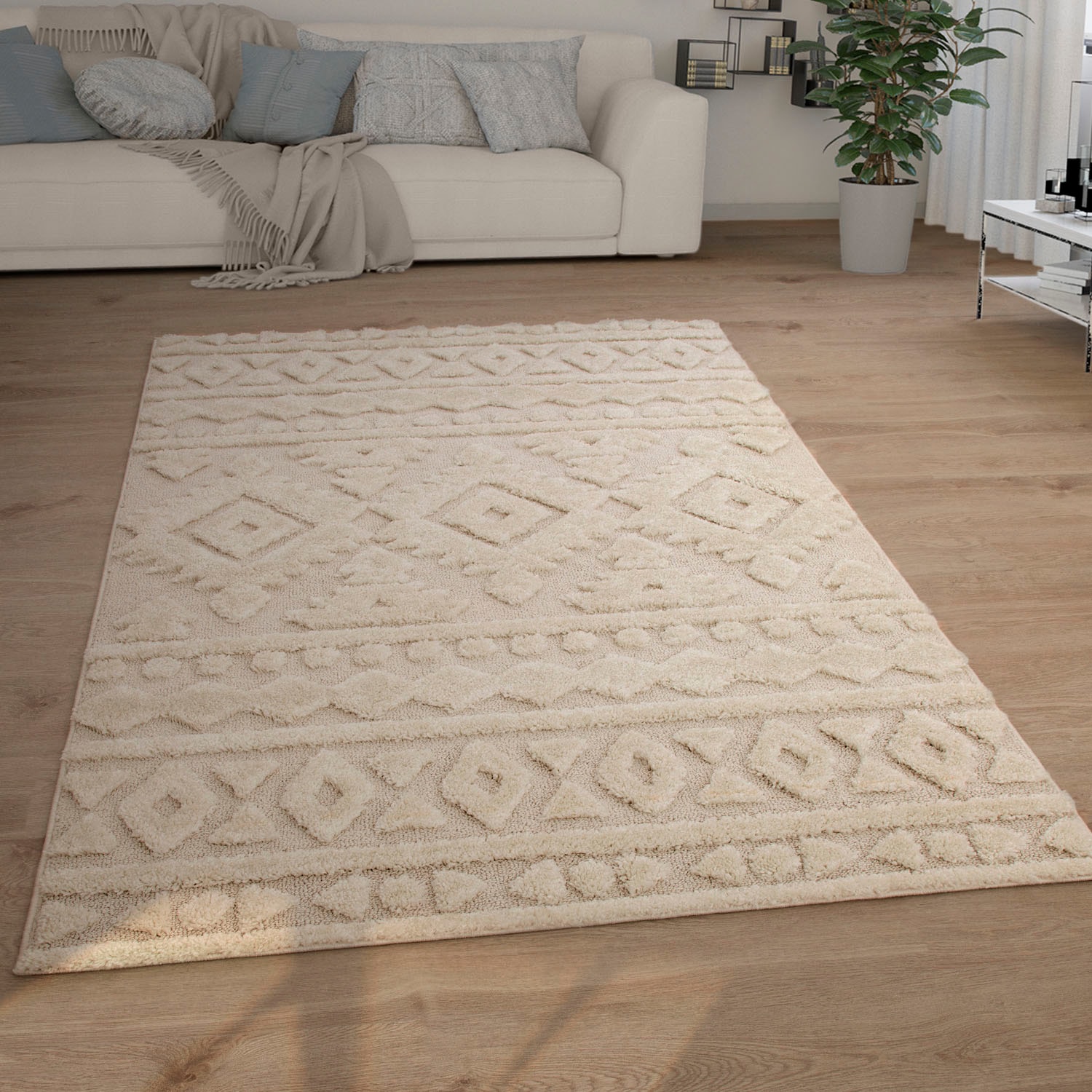 Image of Paco Home Hochflor-Teppich "Genua 746" rechteckig 34 mm Höhe Uni Farben, Hoch-Tief Effekt, modernes Design, sehr weicher Flor