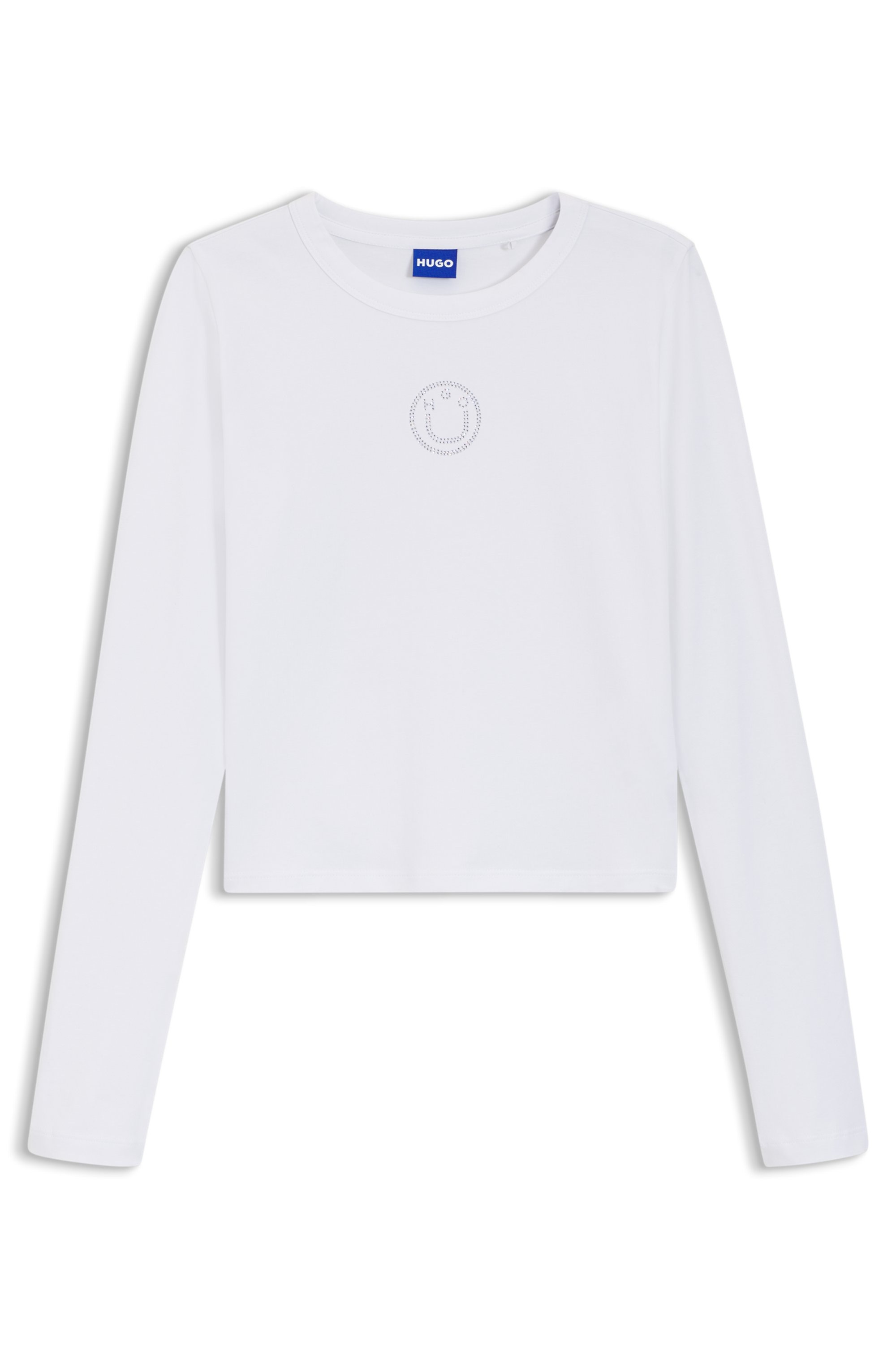 HUGO Blue T-shirt à manches longues »Daliriee« cropped, Rundhals, mit Strassbesatz