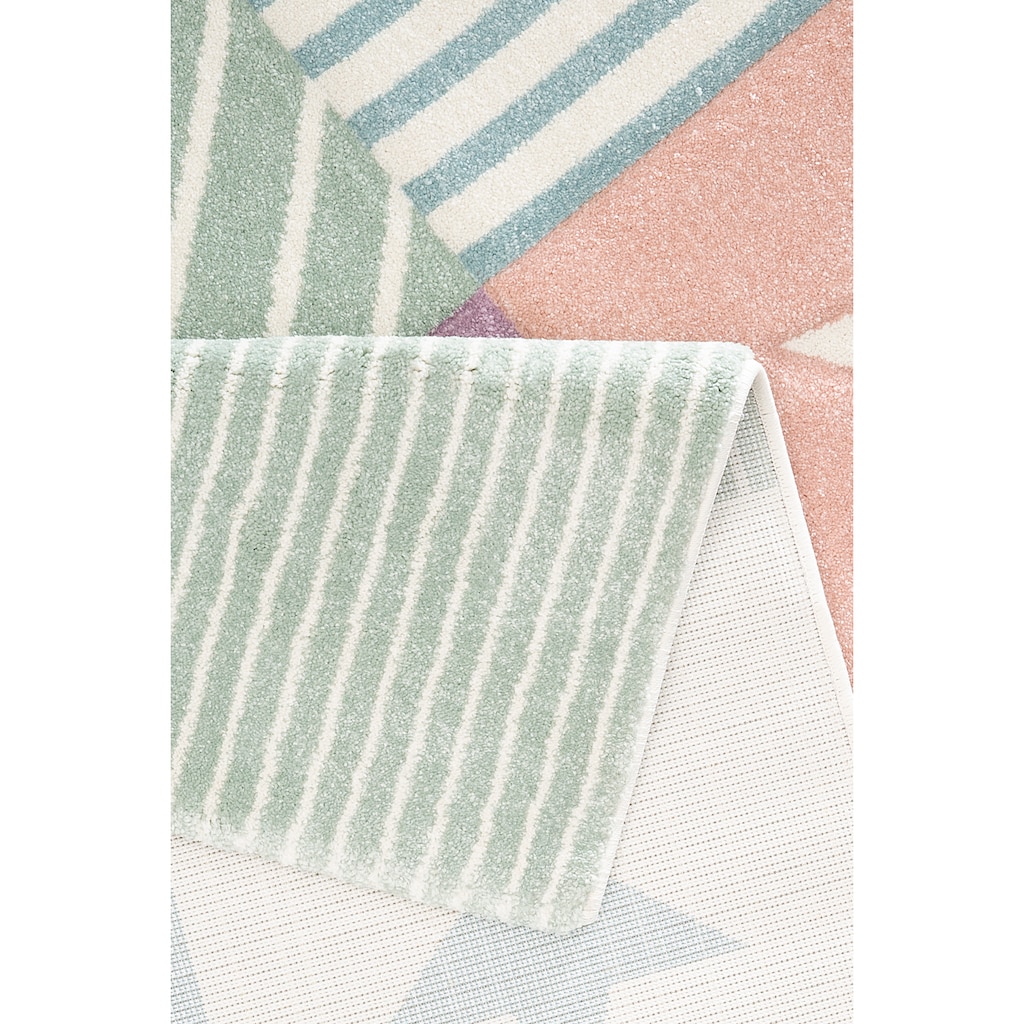 Lüttenhütt Kinderteppich »Stern«, rechteckig, Kurzflor, handgearbeiteter Konturenschnitt, Patchwork, Pastell-Farben