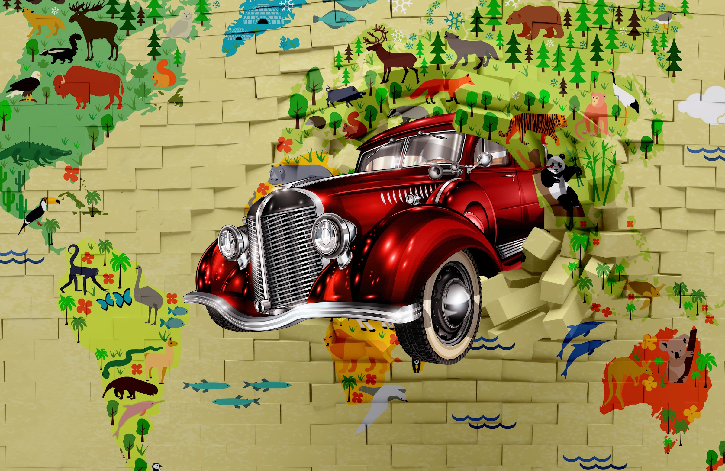 Image of Papermoon Fototapete "3D ABSTRAKT DESIGN-VINTAGE OLDTIMER WANDDEKO XXL"